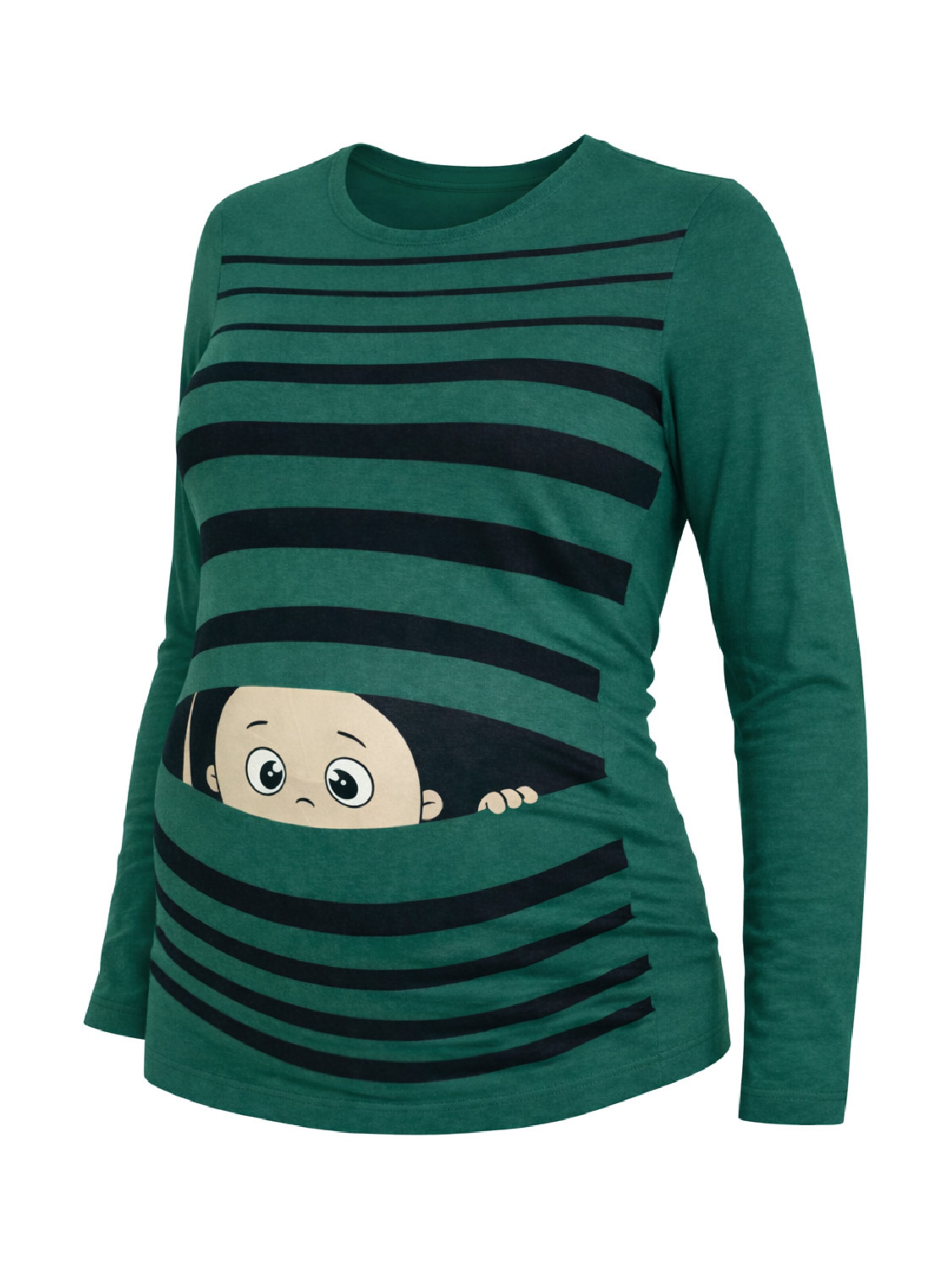 M.M.C. Shirt 'Guck Guck Umstandslangarmshirt' in Green: front