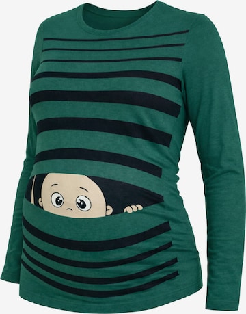 M.M.C. Shirt 'Guck Guck Umstandslangarmshirt' in Green: front
