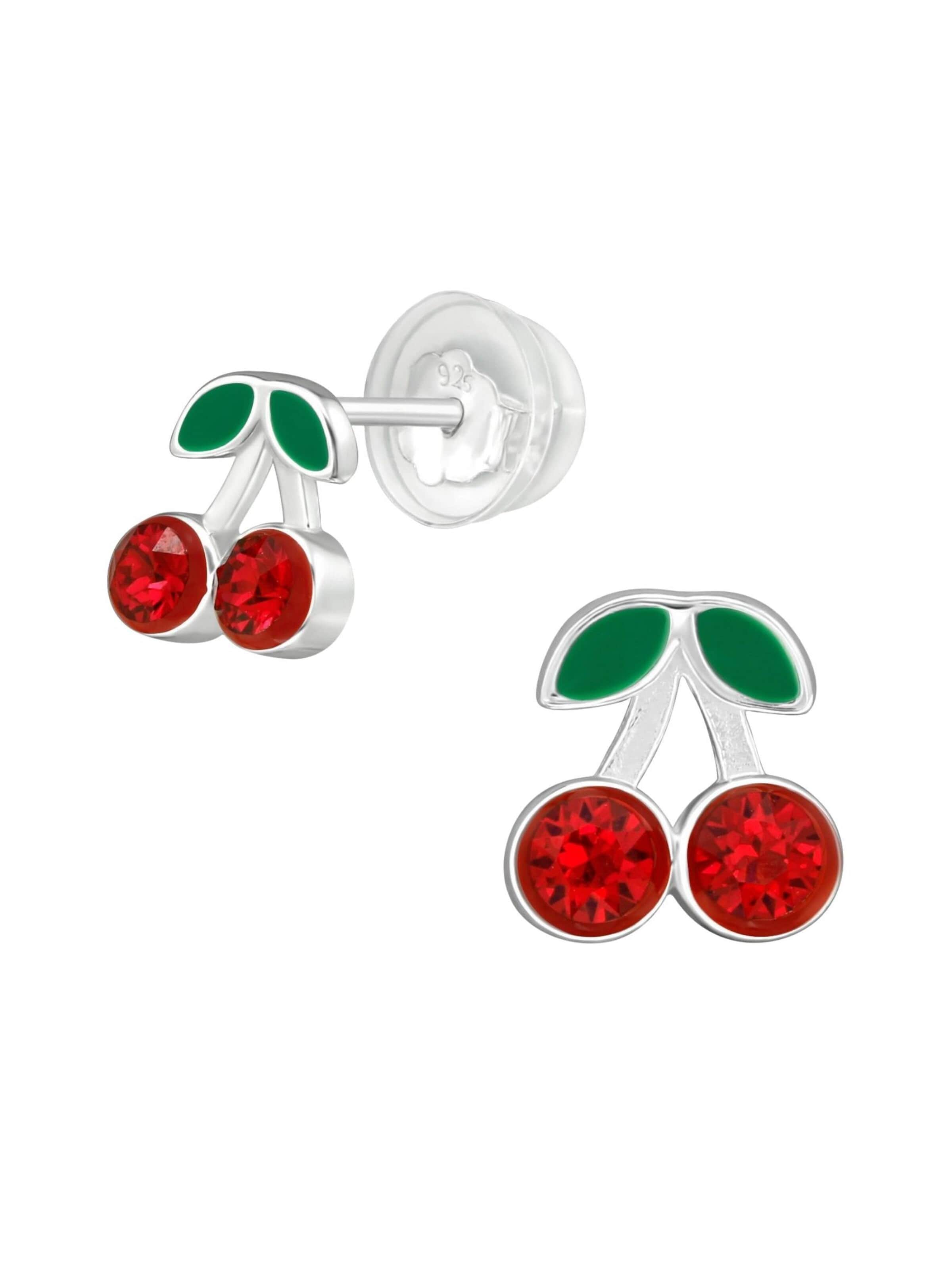 Bijou 'Childrens Premium Silver Cherry Ear Studs With Crystal And Epoxy' Maxte en mélange de couleurs : devant