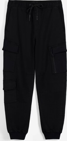 Bershka Tapered Cargo Pants in Black: front