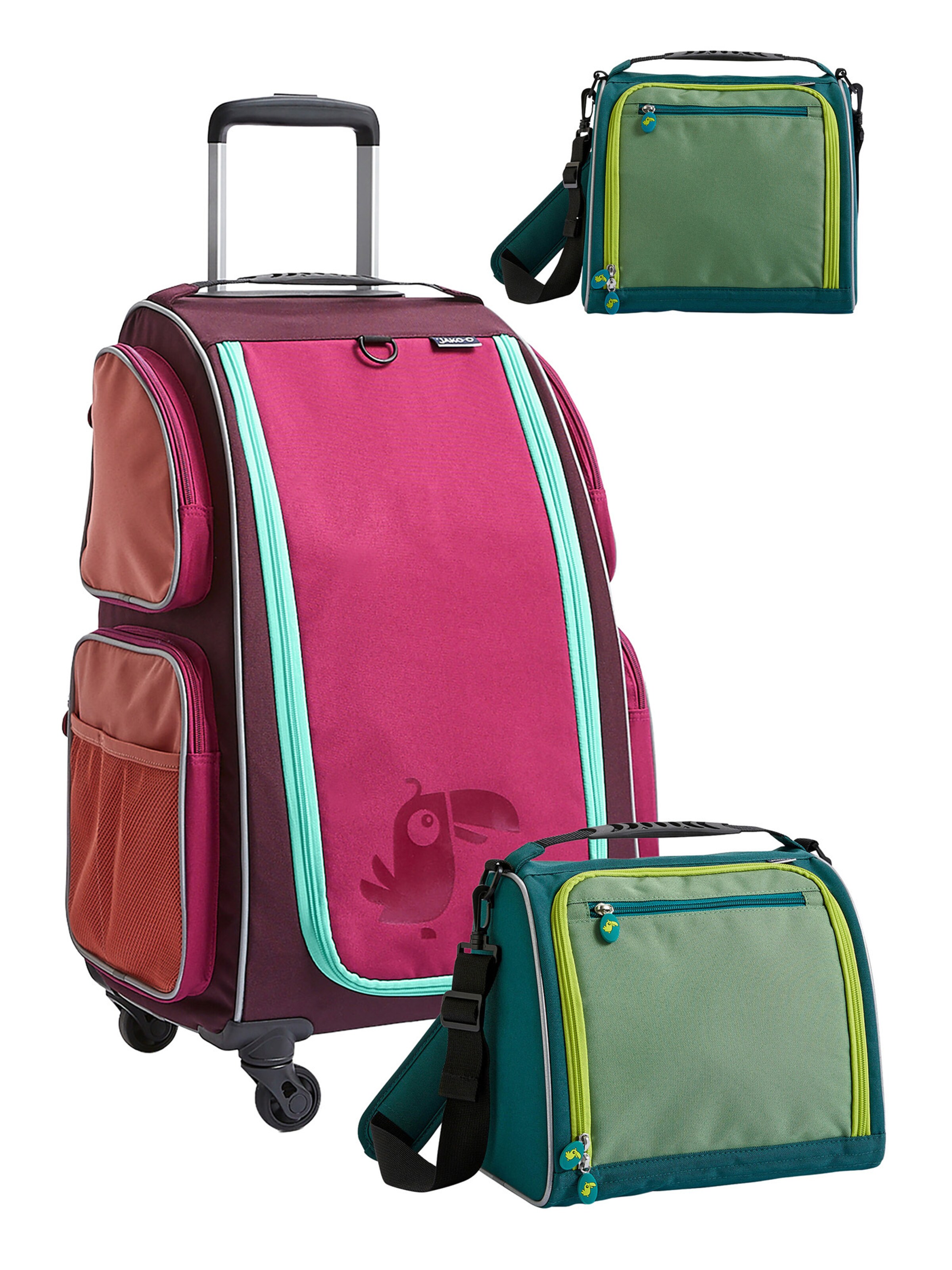 HABA Kinderkoffer ' Rolltrolley mit Trolleytasche und Kulturbeutel ' in Grün: Vorderseite