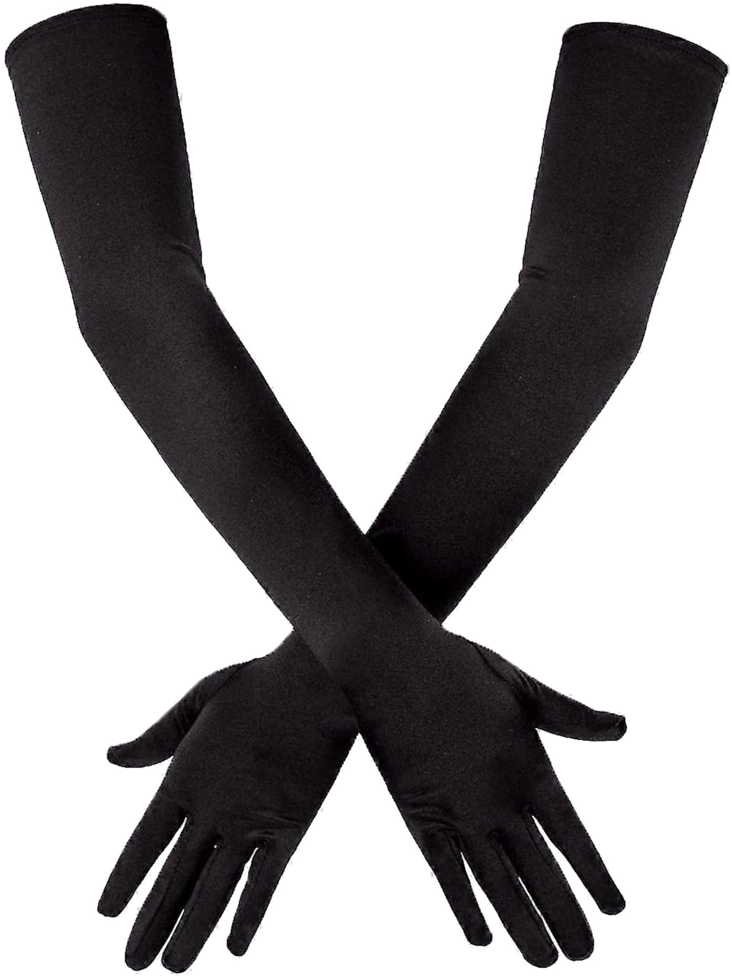 Dirndline Full Finger Gloves 'Satinhandschuhe, lang' in Black: front