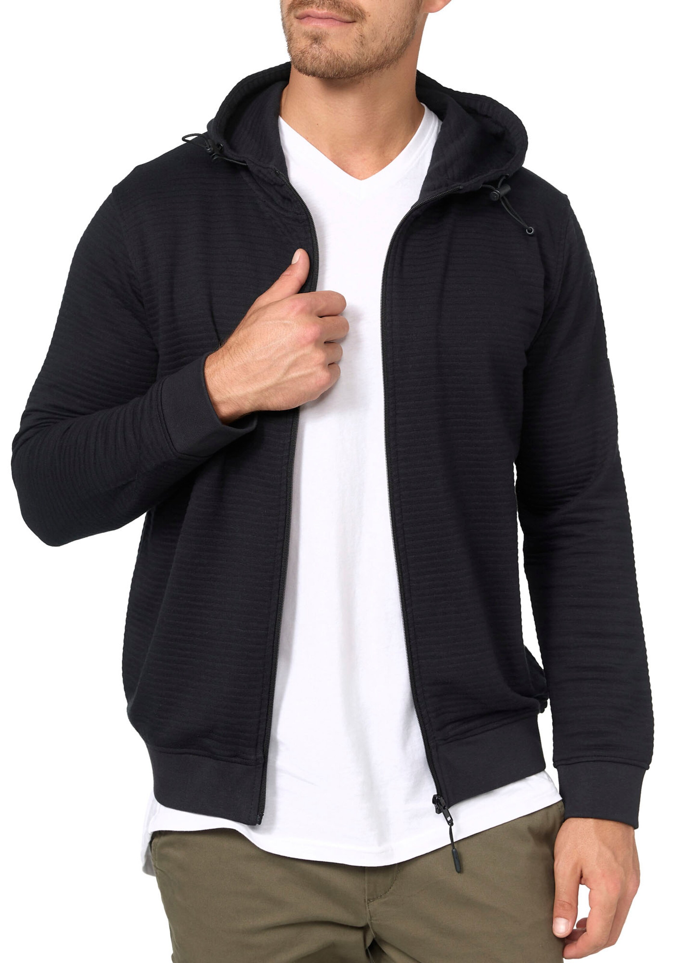 INDICODE JEANS Zip-Up Hoodie in Black