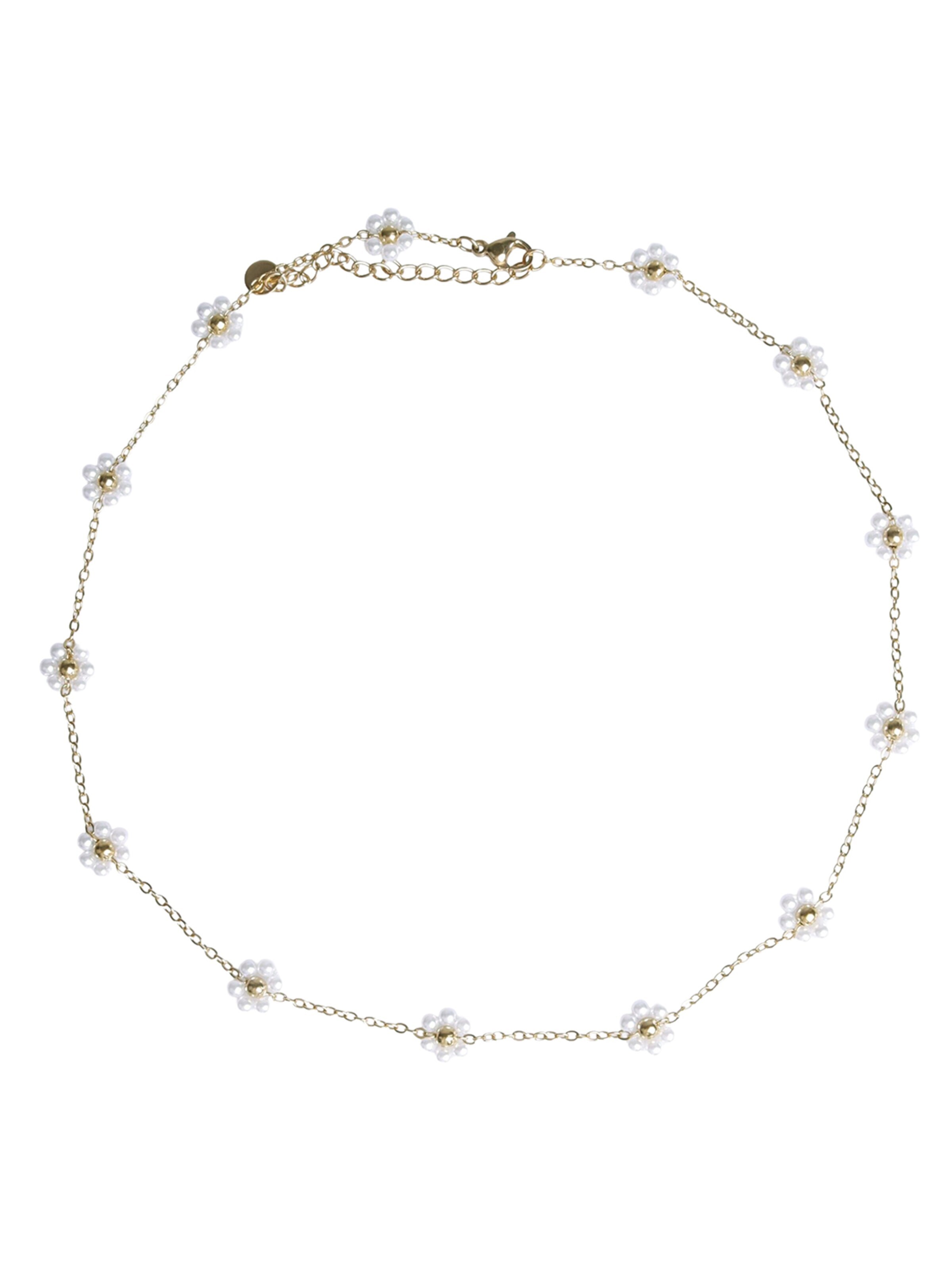 Capelli New York Kragen 'Halskette mit Perlenblüten – Edelstahl, 18K vergoldet'‌‌‌‌‌‌ in Gold: Vorderseite