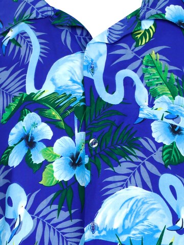King Kameha Shirt 'Flamingo Flowers' in Blau