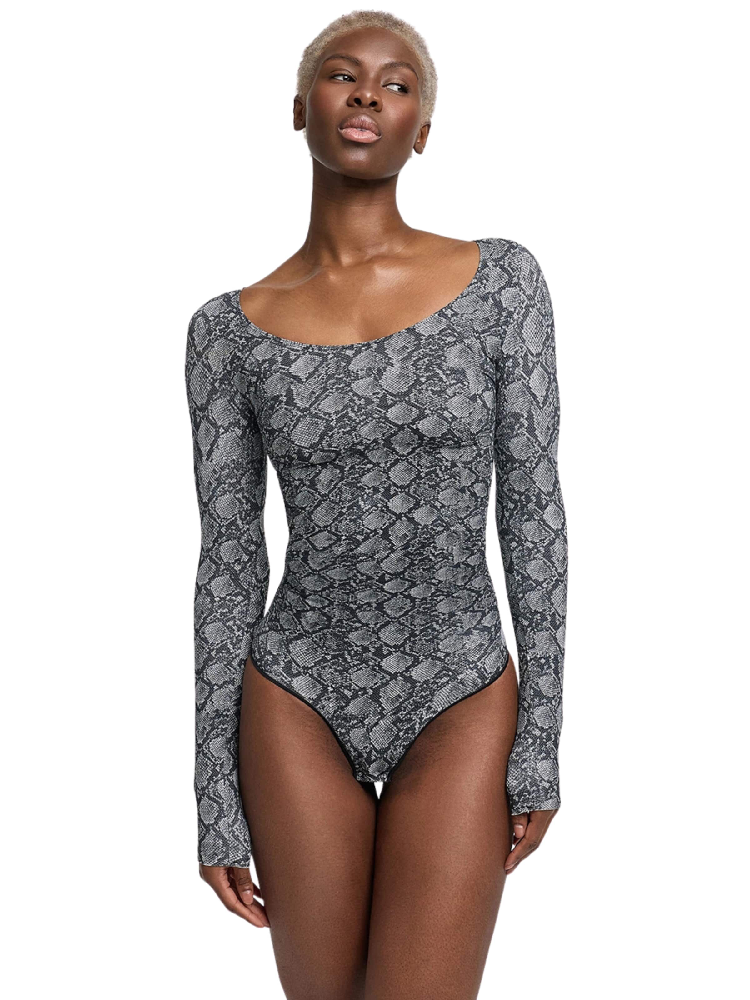 cfab (formerly creamy fabrics) Shaping Bodysuit 'Bodysuit Sculpting Shapewear Longsleeve mit String' in Grey: front