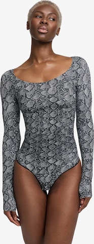 cfab (formerly creamy fabrics) Shaping Bodysuit 'Bodysuit Sculpting Shapewear Longsleeve mit String' in Grey: front