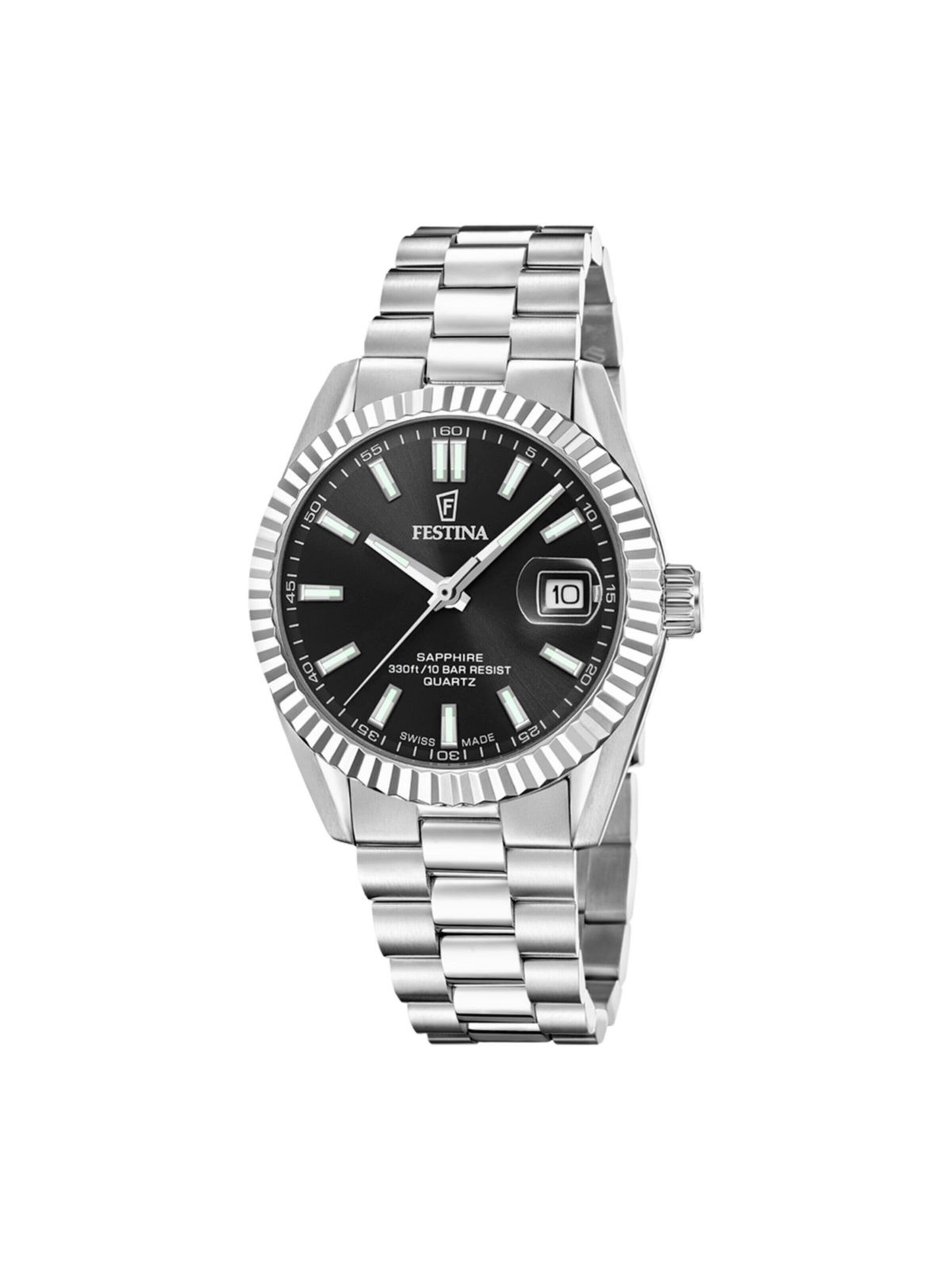 FESTINA Analoog horloge 'Date watch Classic Steel Swiss Made' in Zwart: voorkant