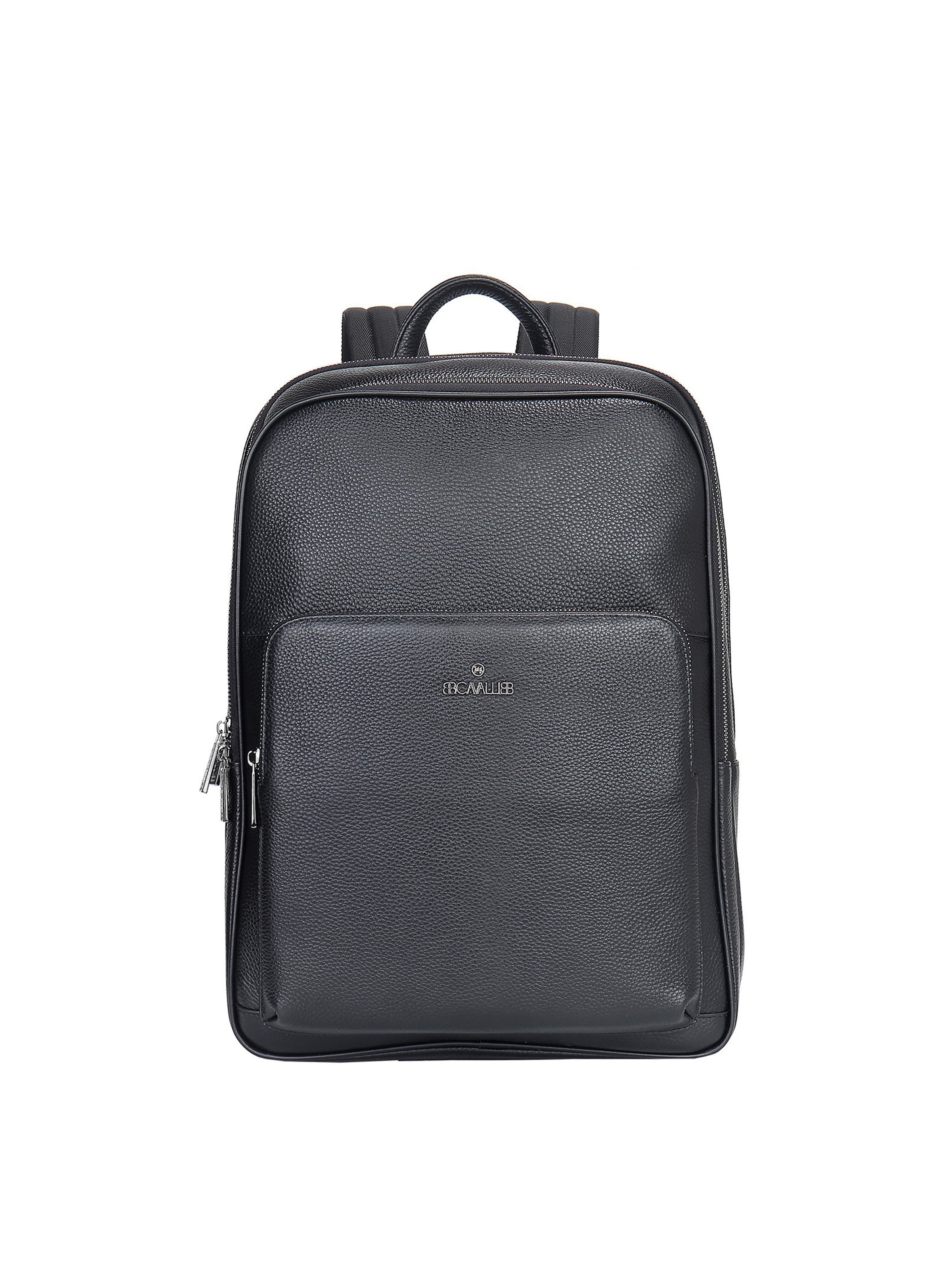 Zaino 'Zaino Unisex Pelle Nera B Cavalli - Chiusura Zip e Tasche Organizzate' di B. Cavalli in nero: frontale