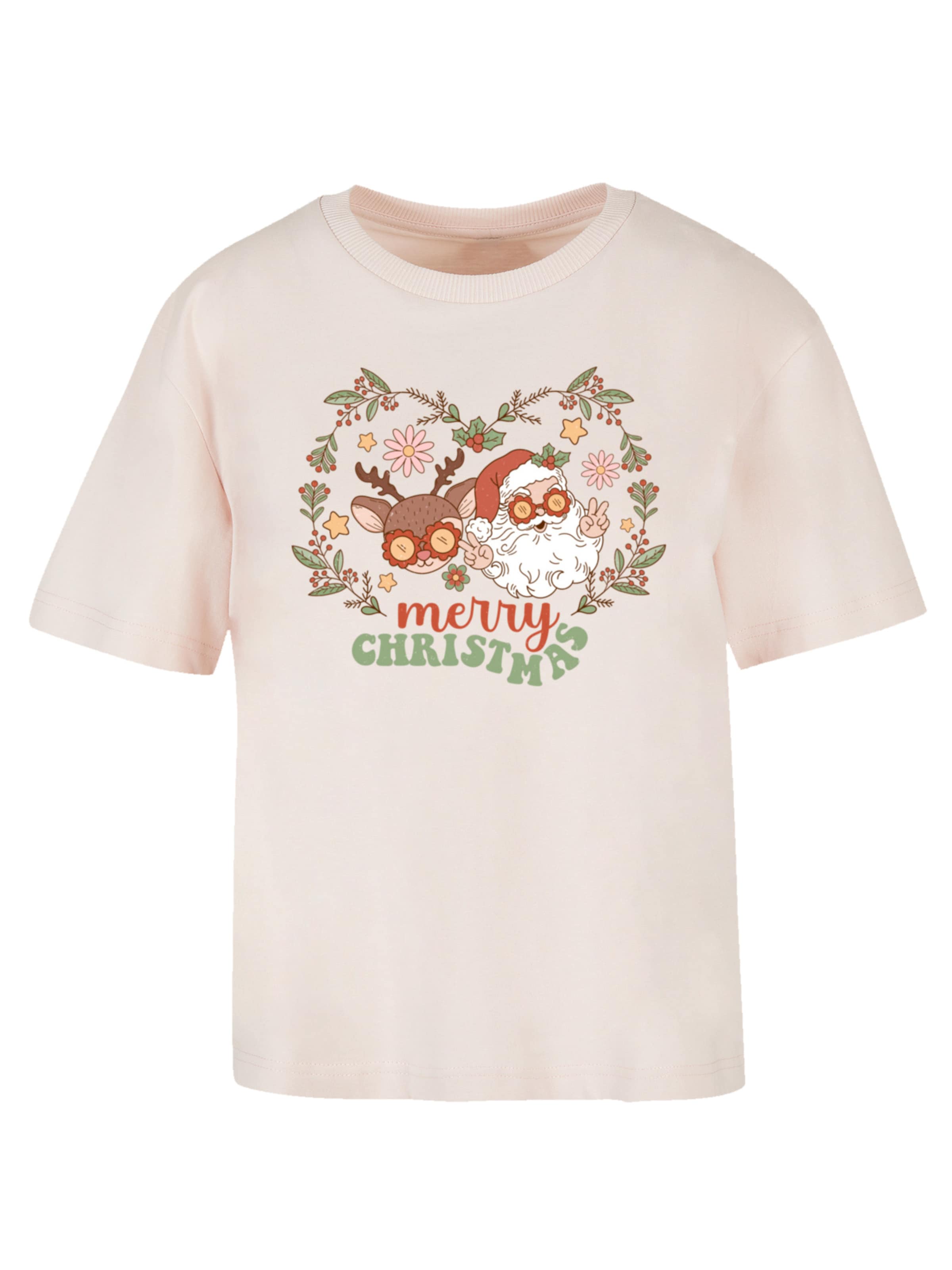 F4NT4STIC Shirt 'Christmas Hippie Santa And Reindeer' in Roze: voorkant
