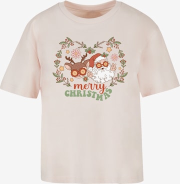 T-shirt 'Christmas Hippie Santa And Reindeer' F4NT4STIC en rose : devant