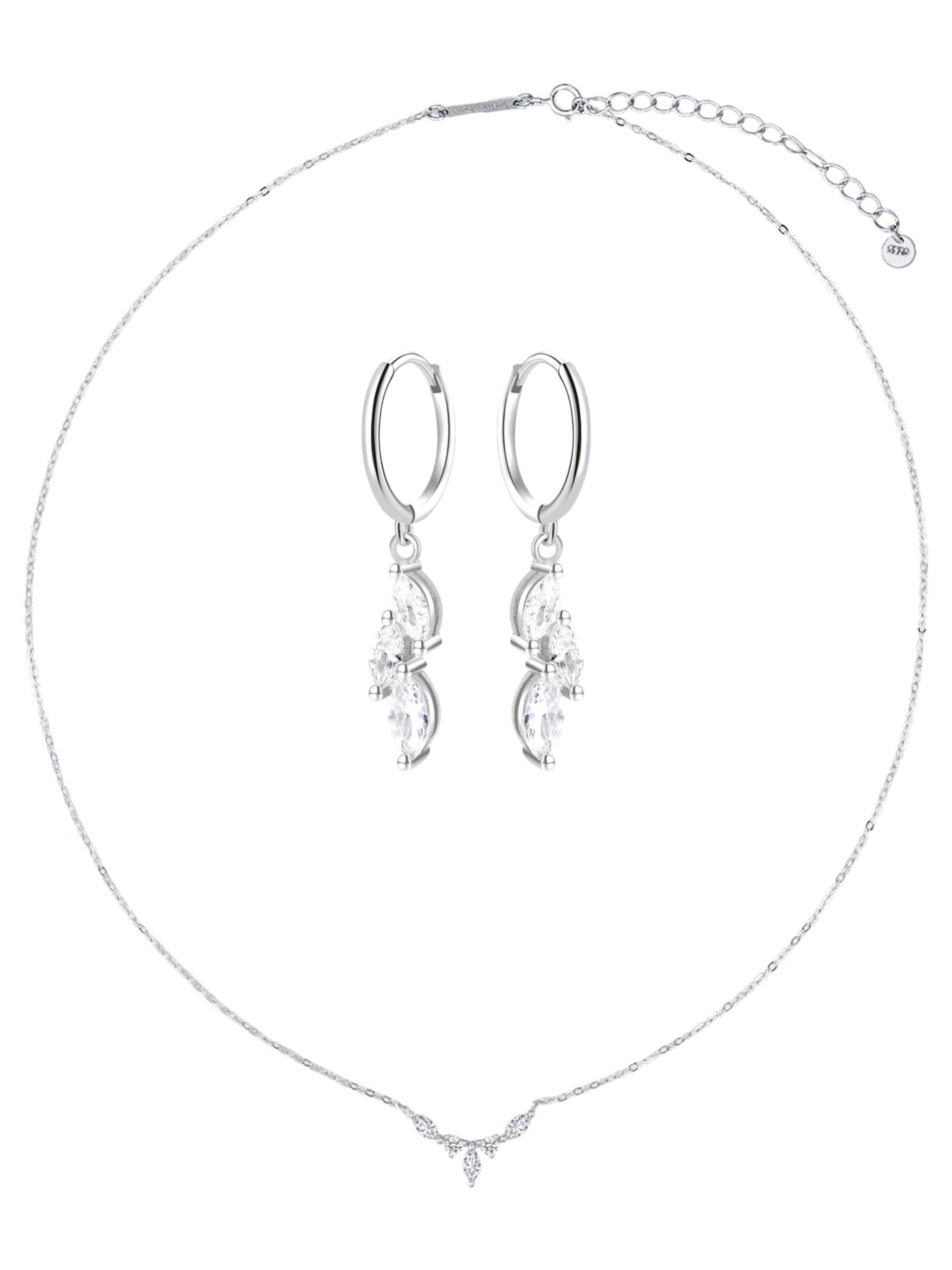 Hey Happiness Sieraden set 'Gemstone Crown Necklace & Cluster Huggie Earrings' in Zilver
