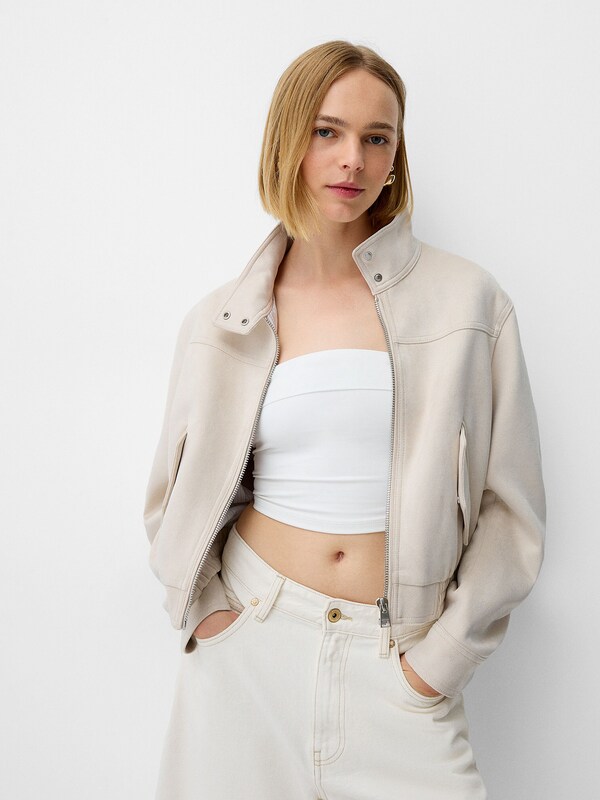 Bershka Between-Season Jacket in Ecru