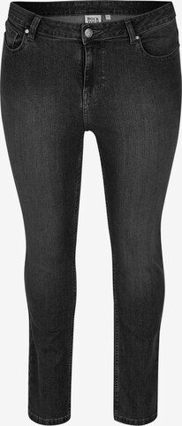 Rock Your Curves by Angelina K. Skinny Jeans in Black: front