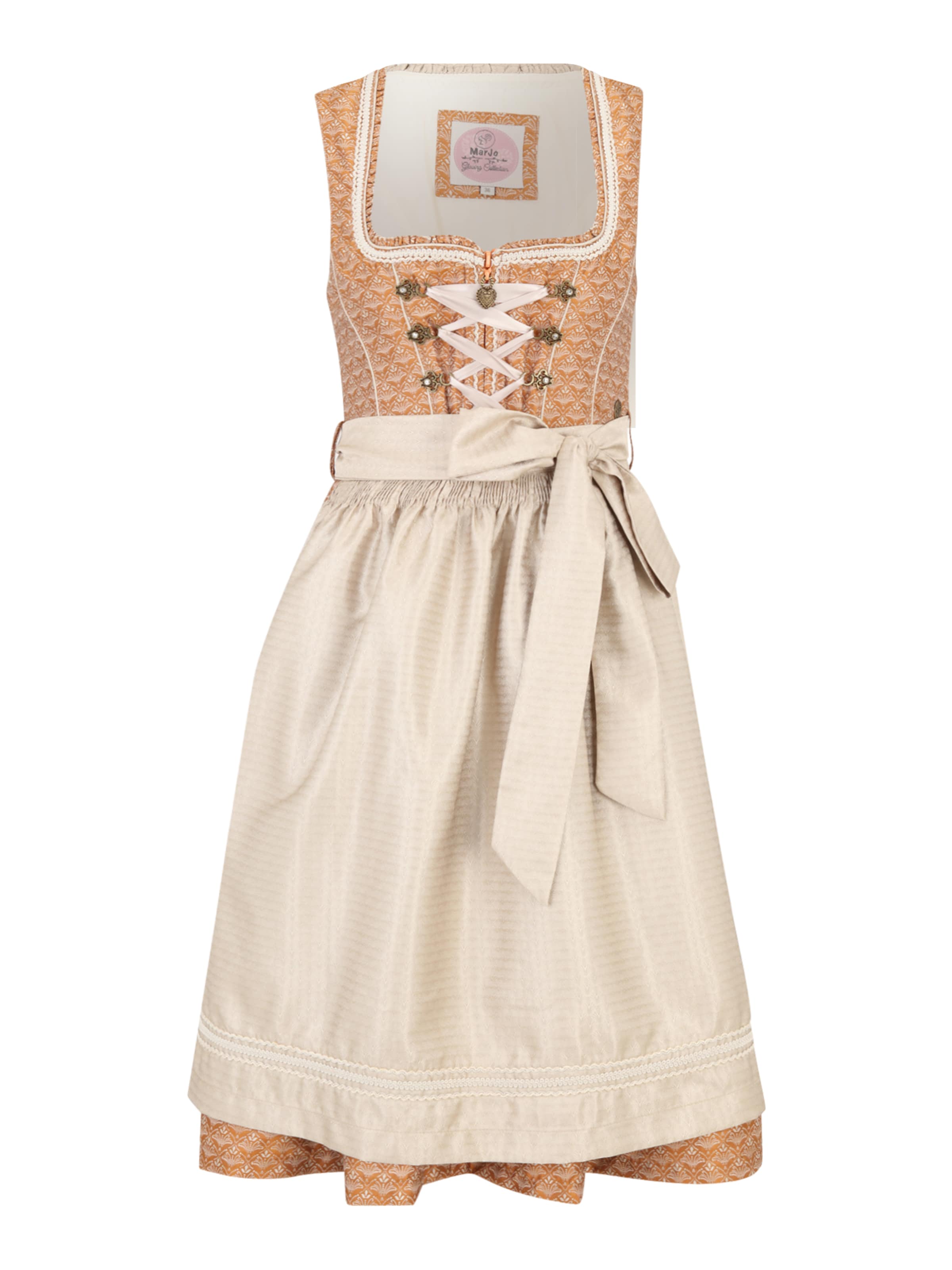 MARJO Dirndl in de kleur Crème / Cognac / Wit, Productweergave