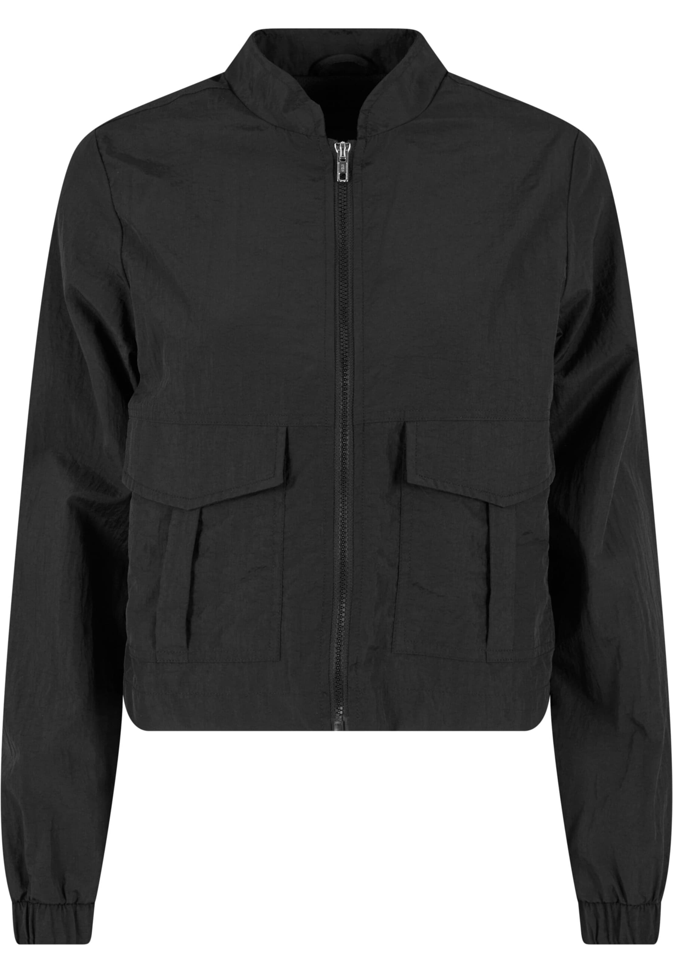 Urban Classics Ladies Short Crinkle Jacket ' ' in Schwarz: Vorderseite