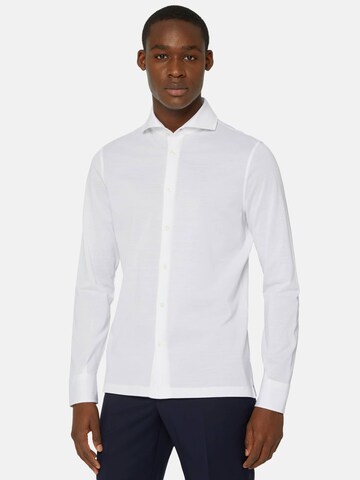 Boggi Milano Slim fit Button Up Shirt 'Filo Di Scozia' in White: front