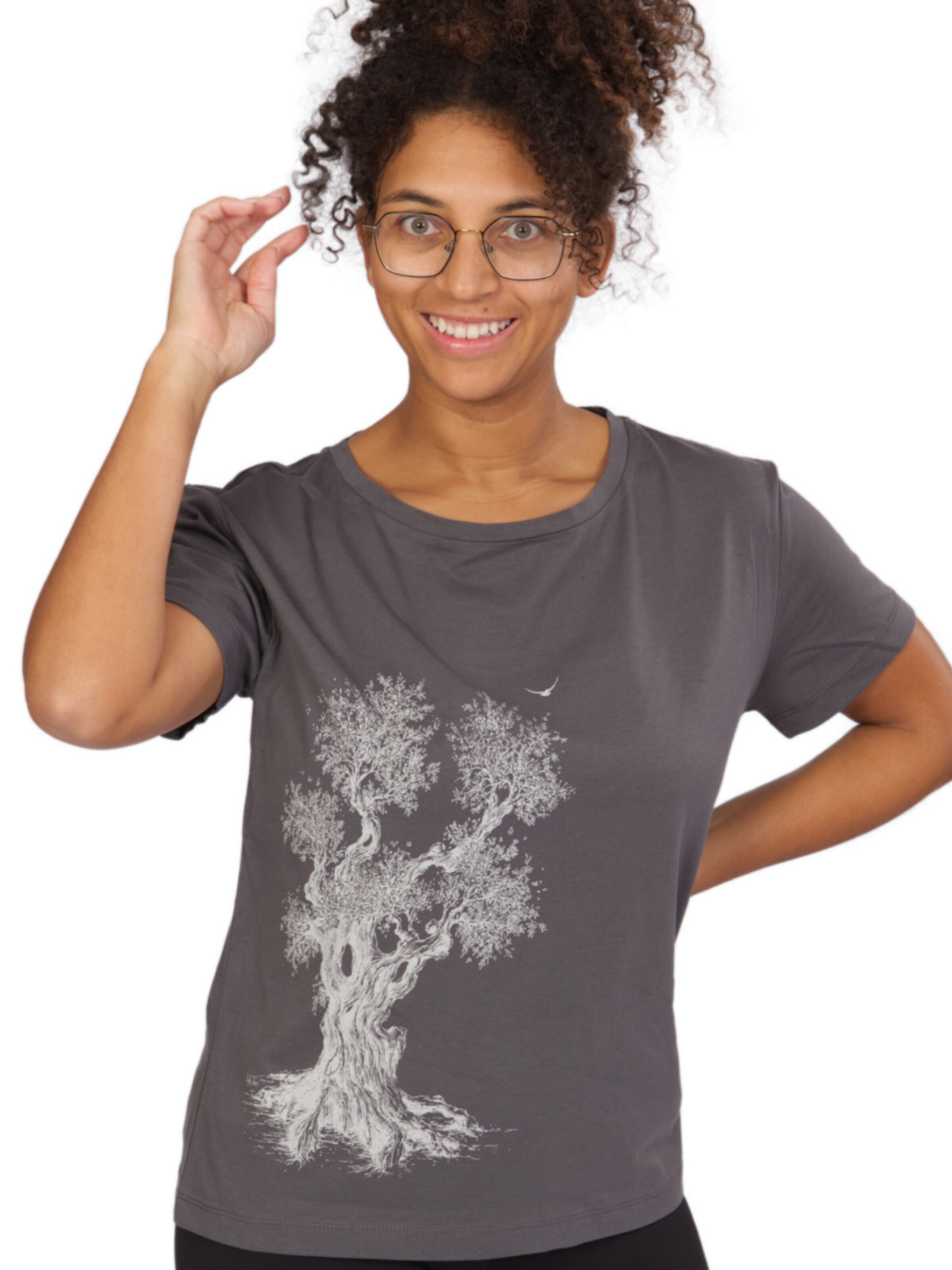 Life-Tree Shirt 'Olive Tree' in Grey: front
