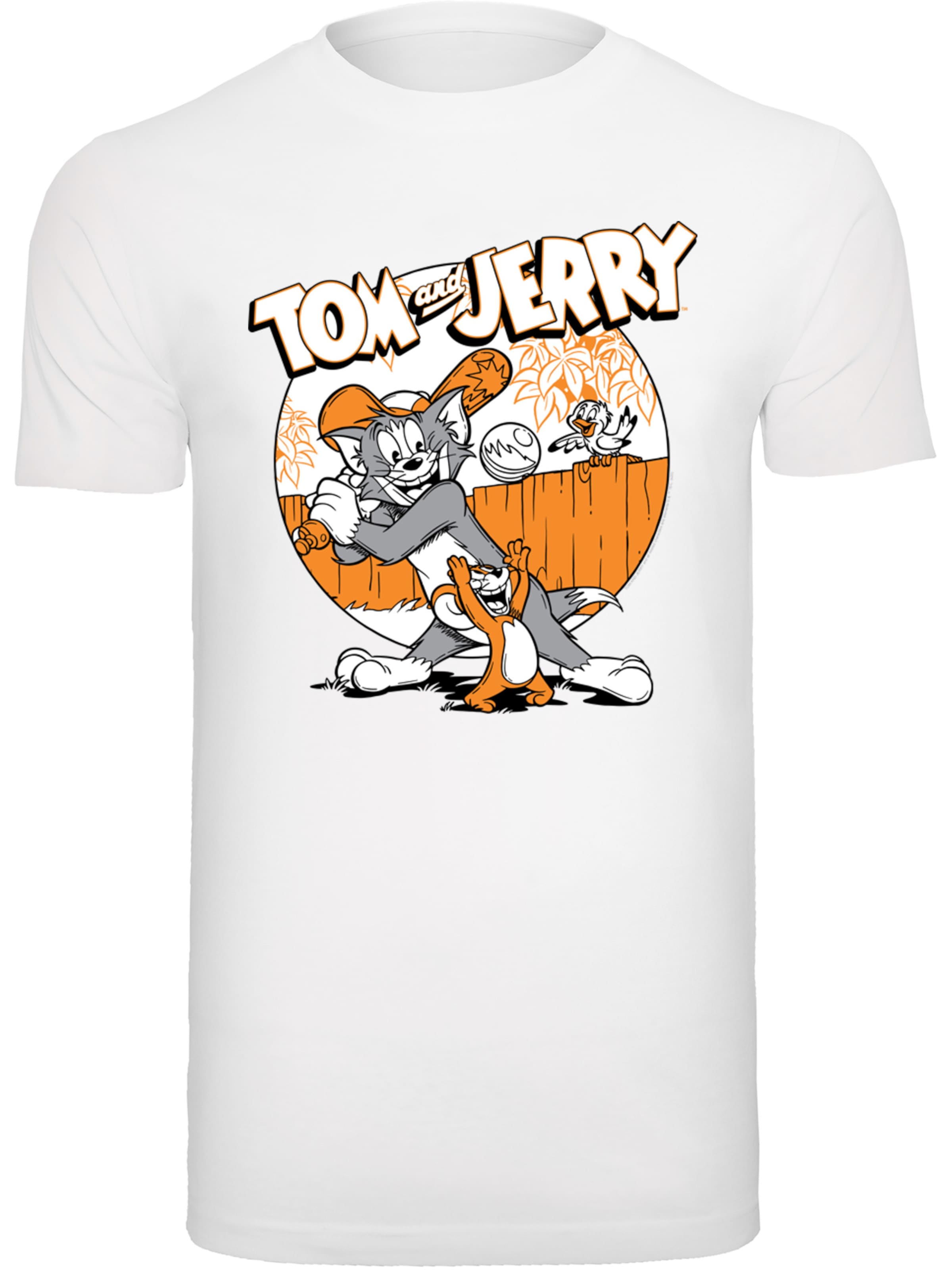 F4NT4STIC Shirt 'Tom And Jerry Play Baseball' in Wit: voorkant
