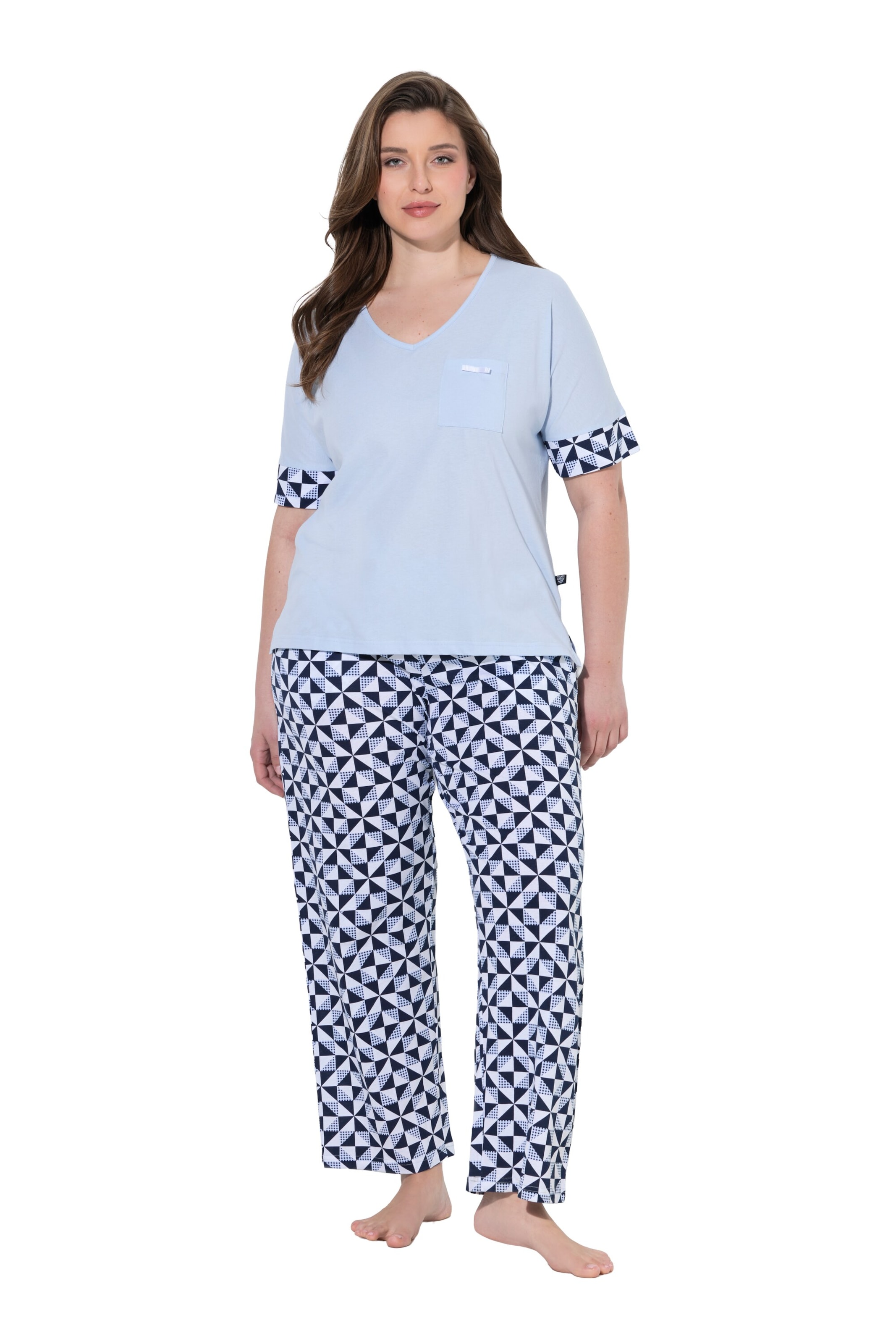 Ulla Popken Pyjamabroek in Blauw: voorkant