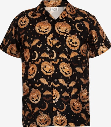 King Kameha Shirt 'Helloween Pumpkin Bat' in Brown: front