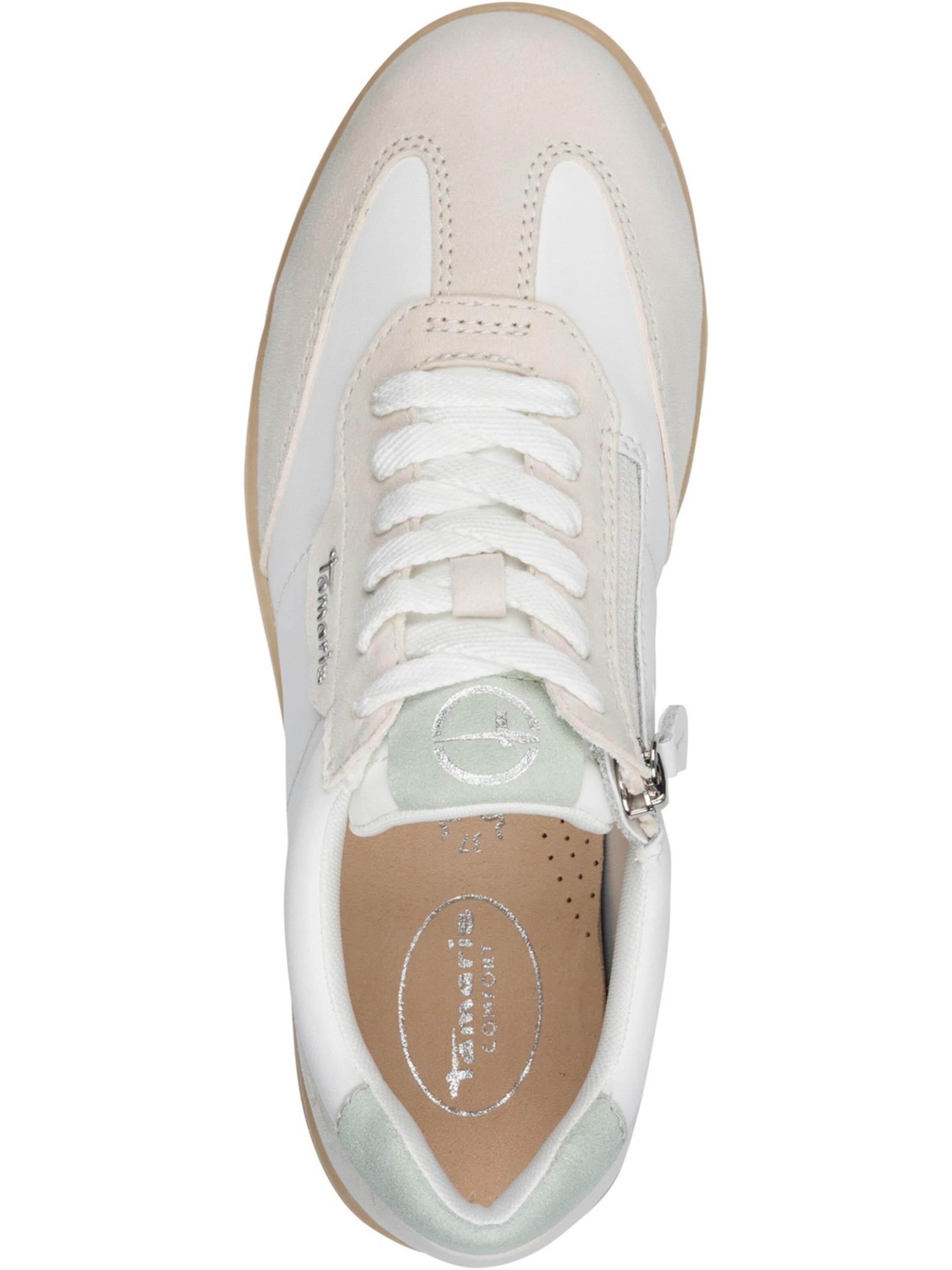 Baskets basses 'Tamaris Comfort Sneaker - Weiß / Hellbrau Leder/Synthetik' Tamaris Wide Fit en blanc