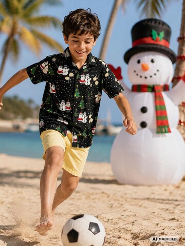King Kameha Regular fit Overhemd 'Christmas Buddies' in Zwart