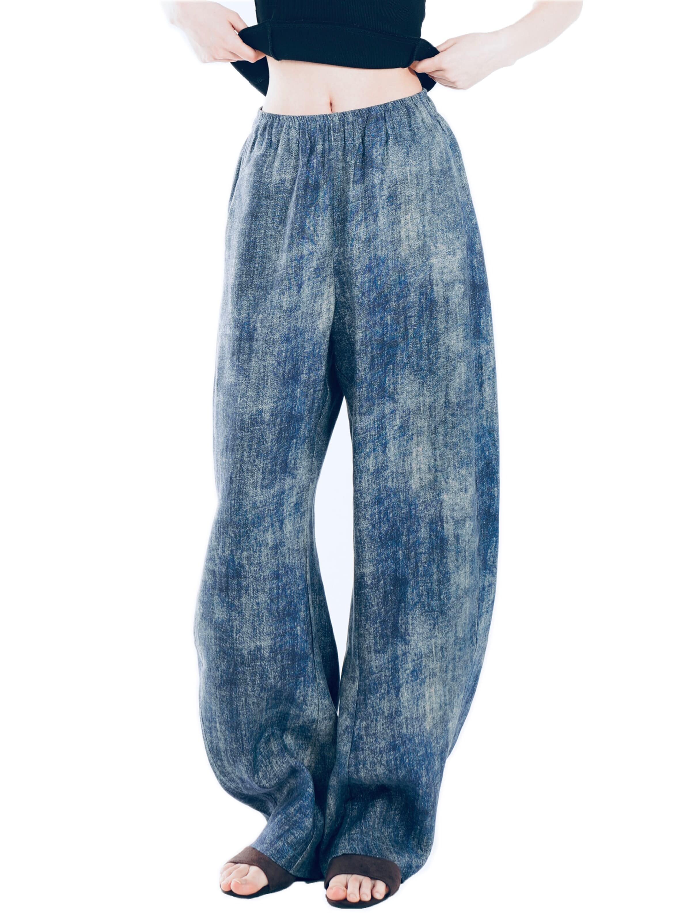 yoligex Regular Trousers 'YOLIGEX Lockere Leinenhose Batik-Muster mit Gummibund' in Blue: front