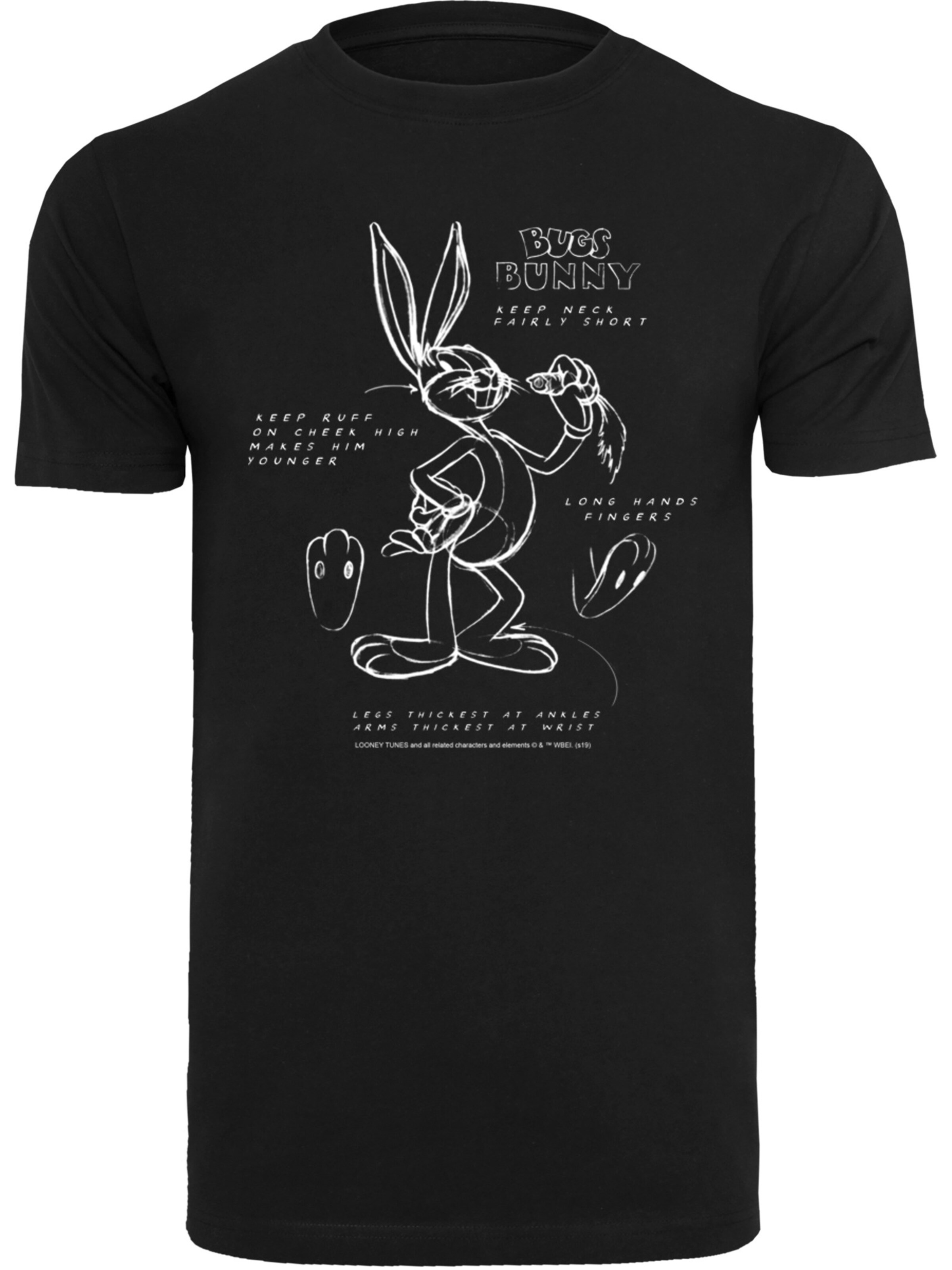 F4NT4STIC Shirt 'Looney Tunes Bugs Bunny Drawing Instruction' in Zwart: voorkant