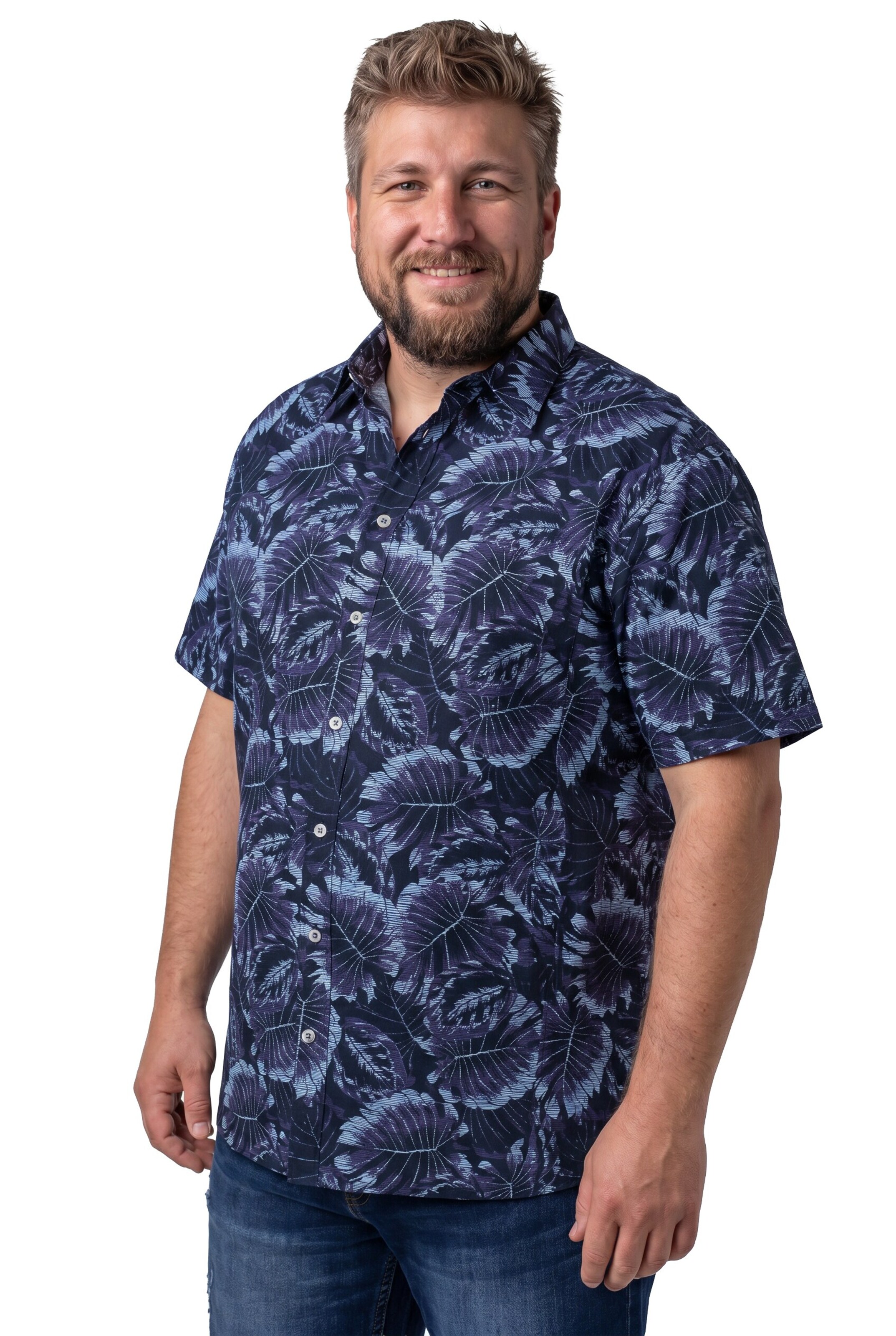 Men Plus Comfort fit Button Up Shirt in Blue: front