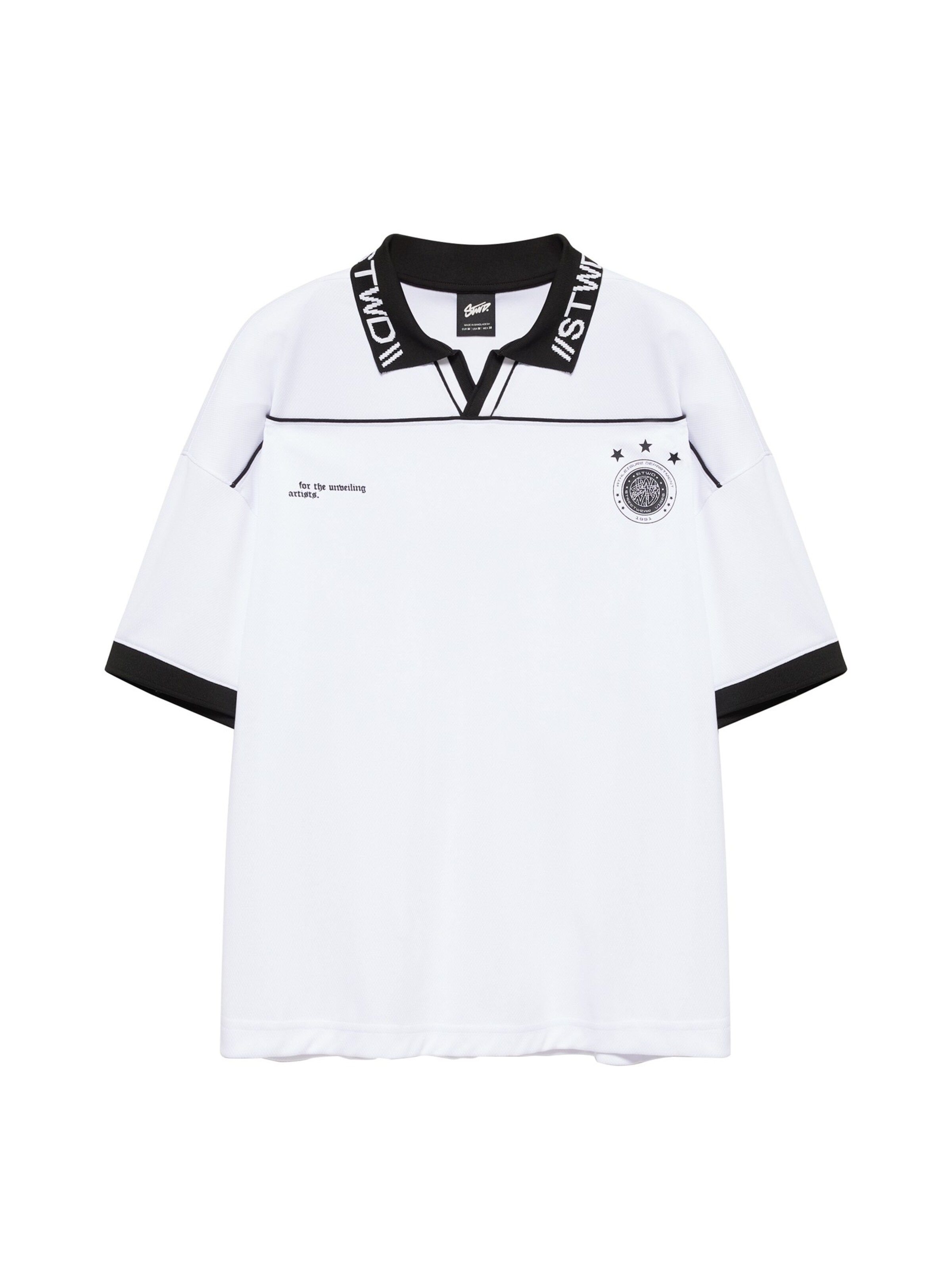 Pull&Bear T-Shirt 'STWD DIVISION FUTBOL' en XS en noir / blanc, Vue avec produit