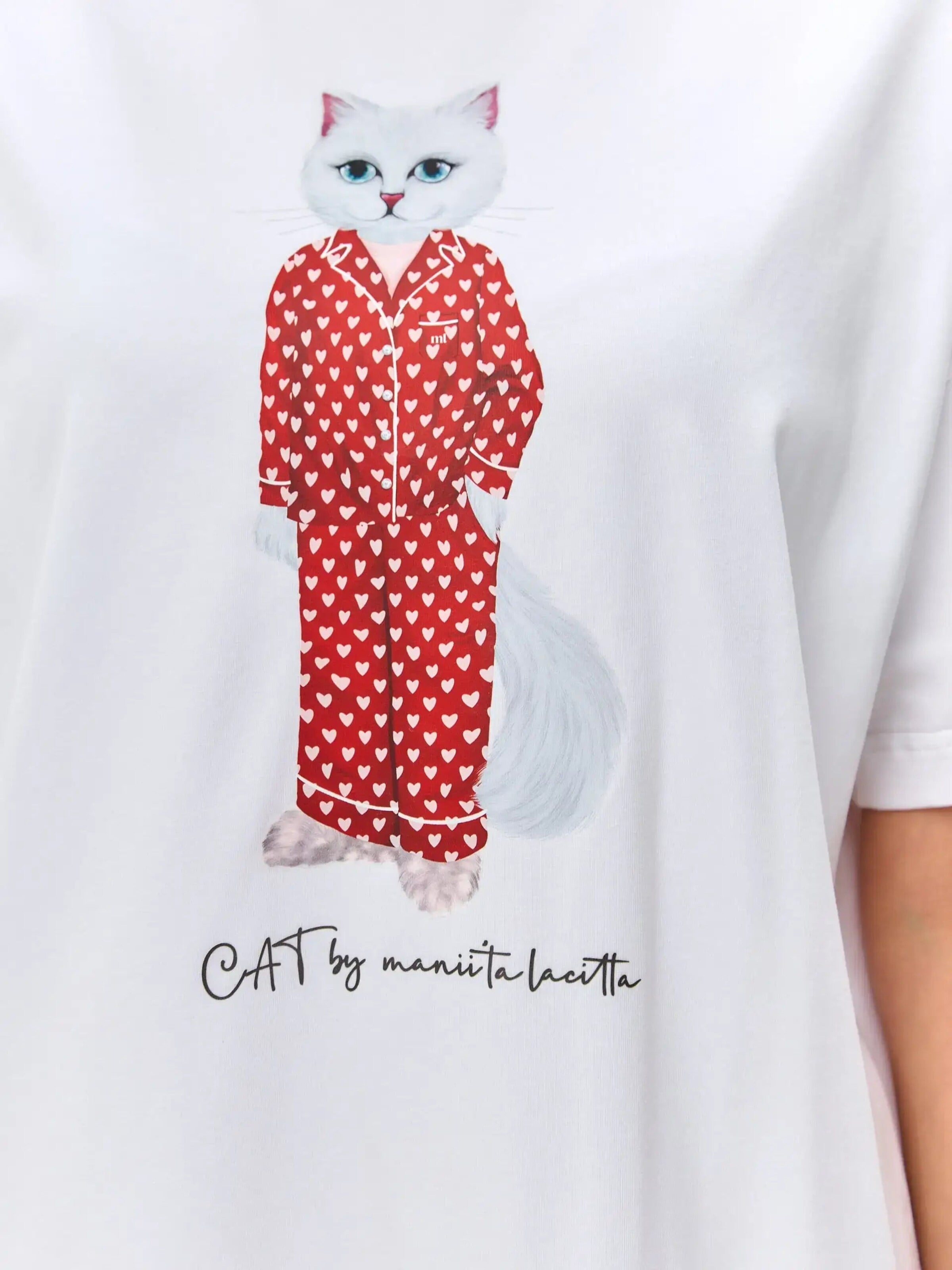 Cat e Lolette Shirt 'Pajamas Cat'‌‌‌‌‌‌‌‌‌ in Weiß