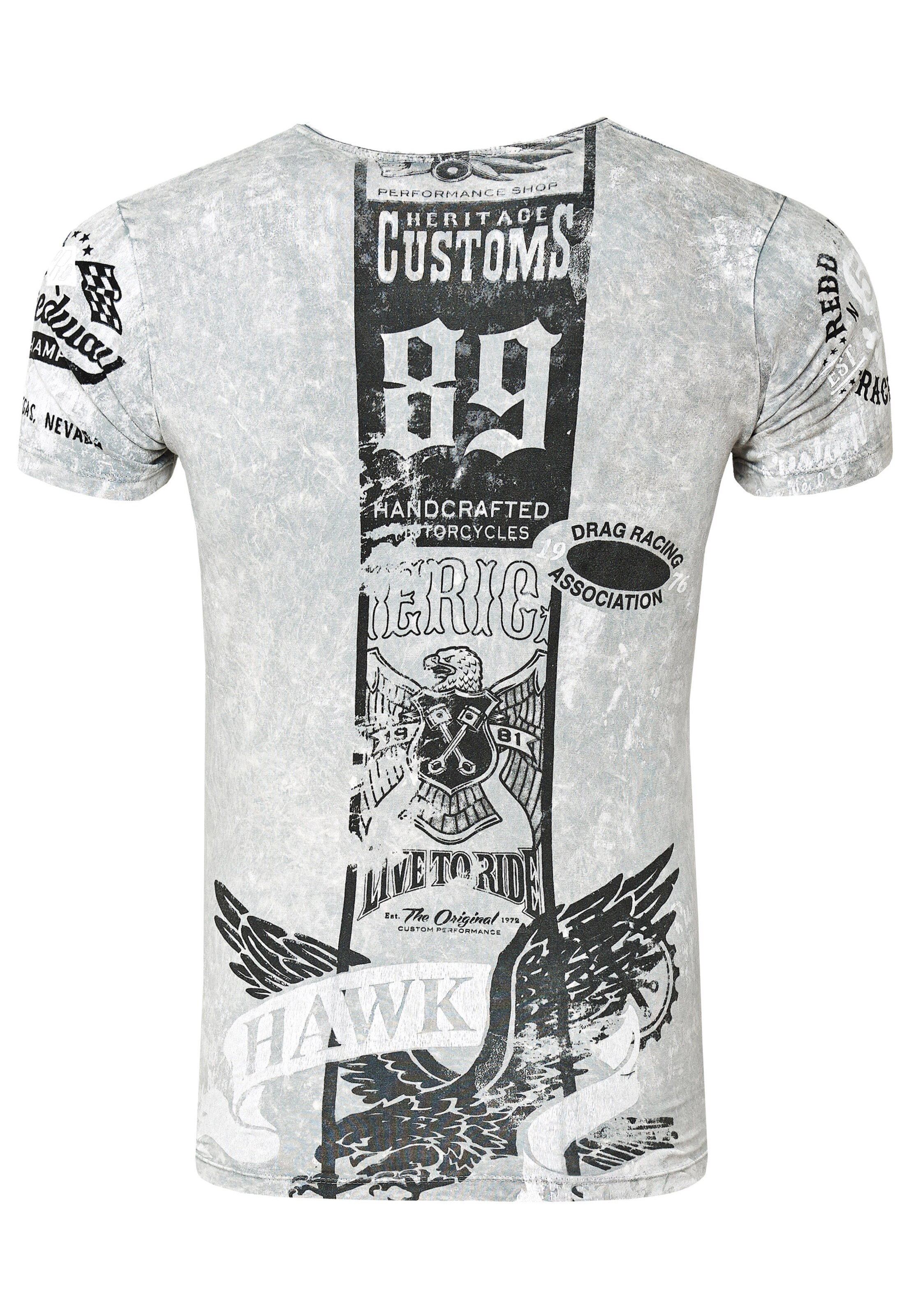 Rusty Neal T-Shirt mit modernem Front & Back Print in Grau