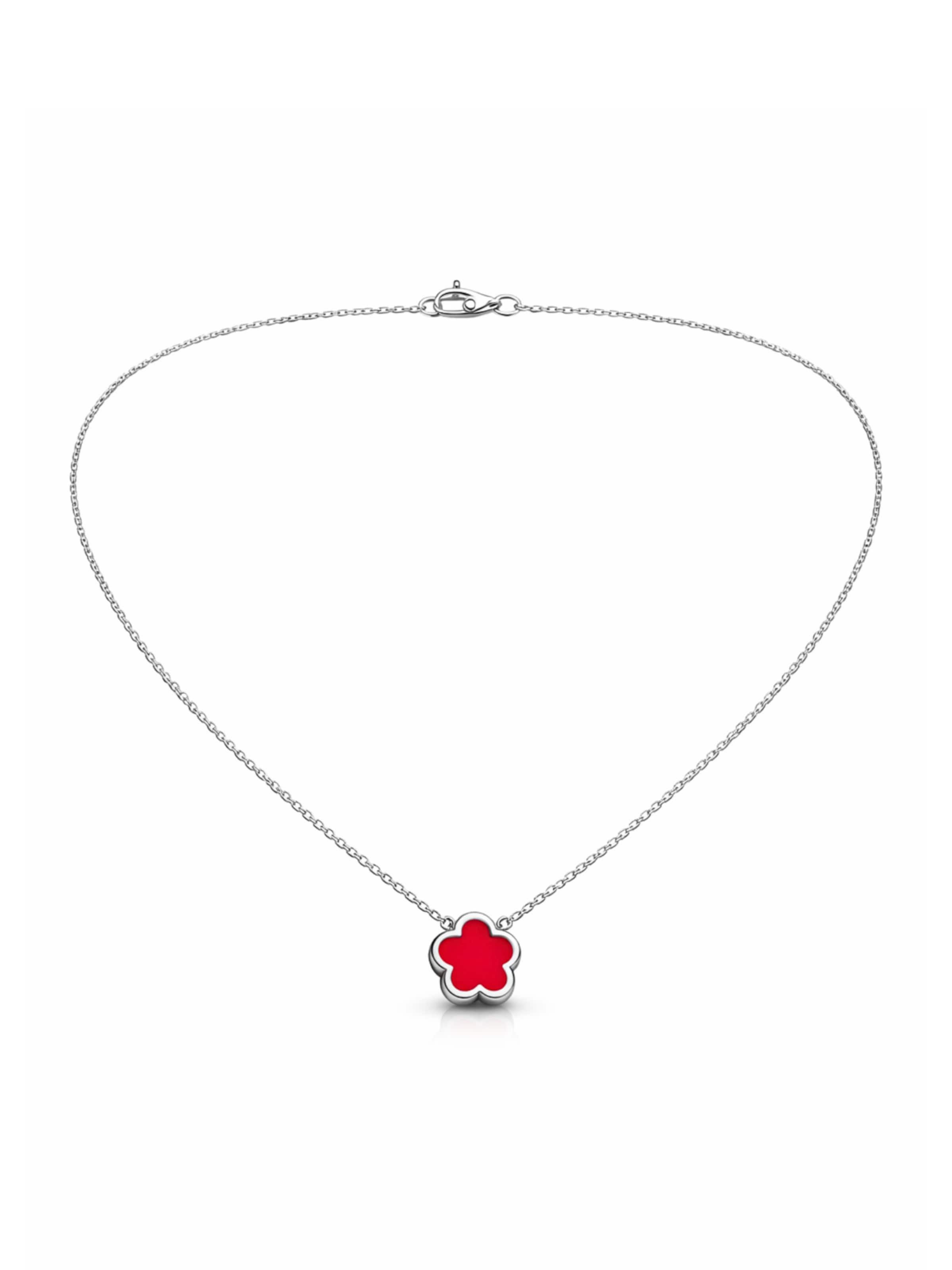 Pure Schmuck Necklace 'Clover Red' in Silver: front