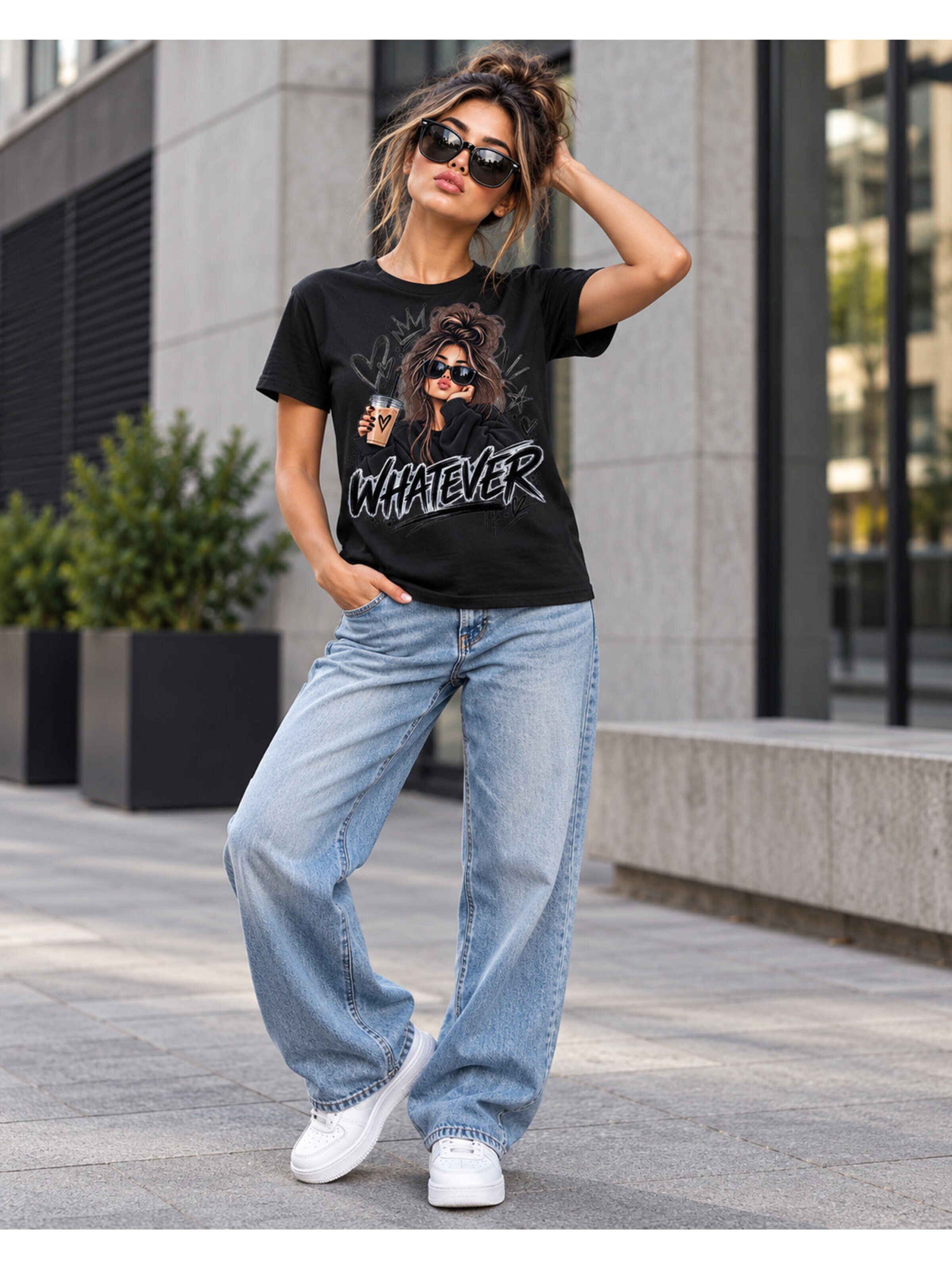 Printdistrict.dk Shirts 'Whatever' i sort