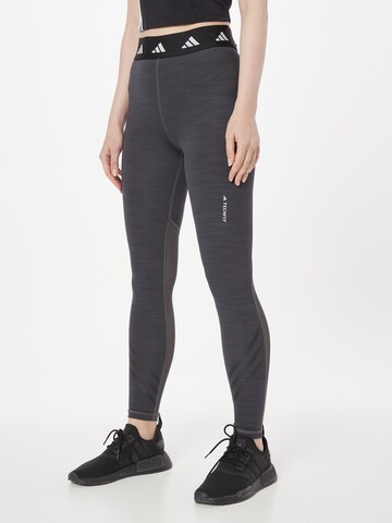 ADIDAS PERFORMANCE Skinny Sportbroek 'Techfit 3-Stripes' in Grijs: voorkant