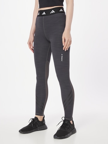 ADIDAS PERFORMANCE Skinny Fit Спортен панталон 'Techfit 3-Stripes' в сиво: отпред