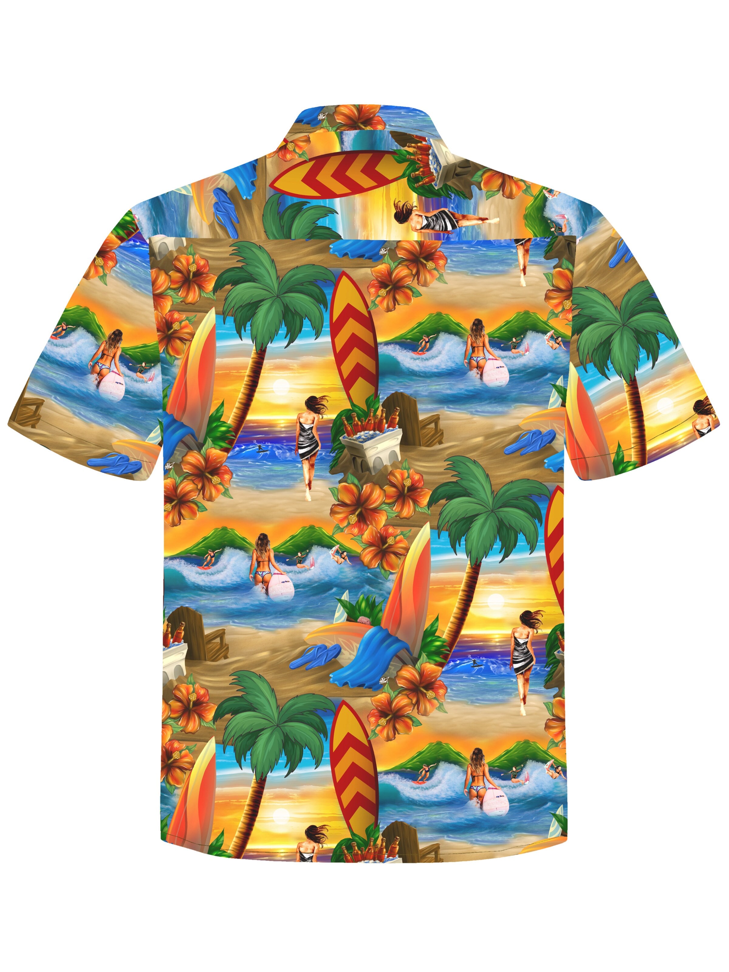Hawaiihemdshop.de Regular fit Overhemd 'Hawaiihemd Surfer's Paradise' in Oranje