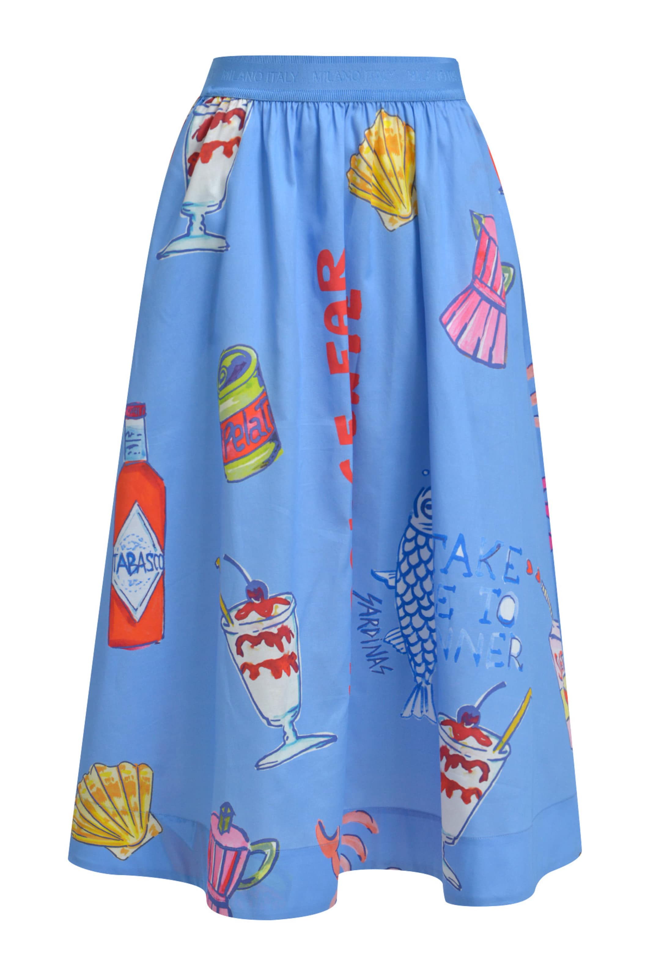 Milano Italy Midirock mit Elastikbund und Printmuster in Blau: Vorderseite