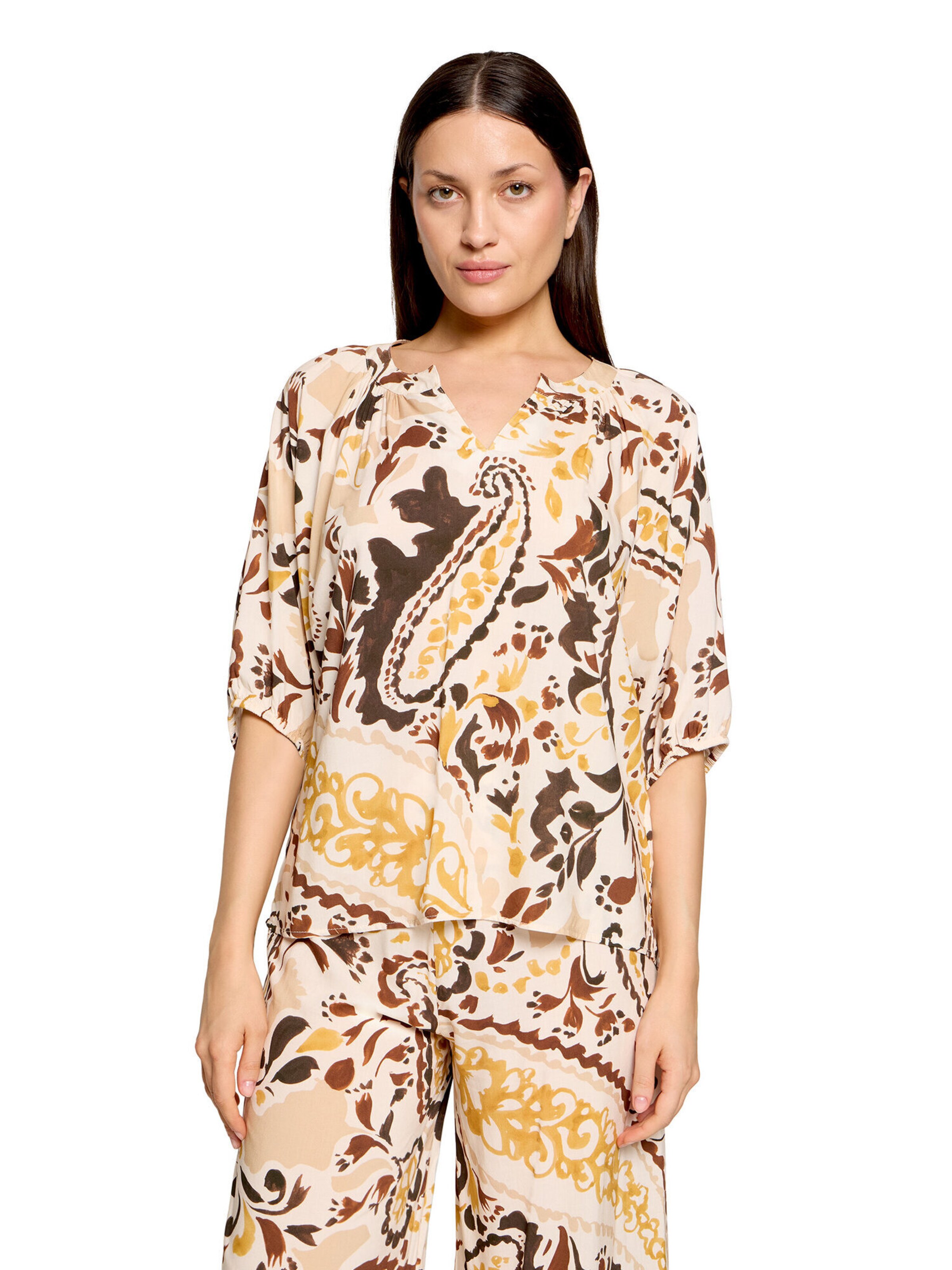 Cartoon Casual-Bluse mit Raffung in Gelb: Vorderseite