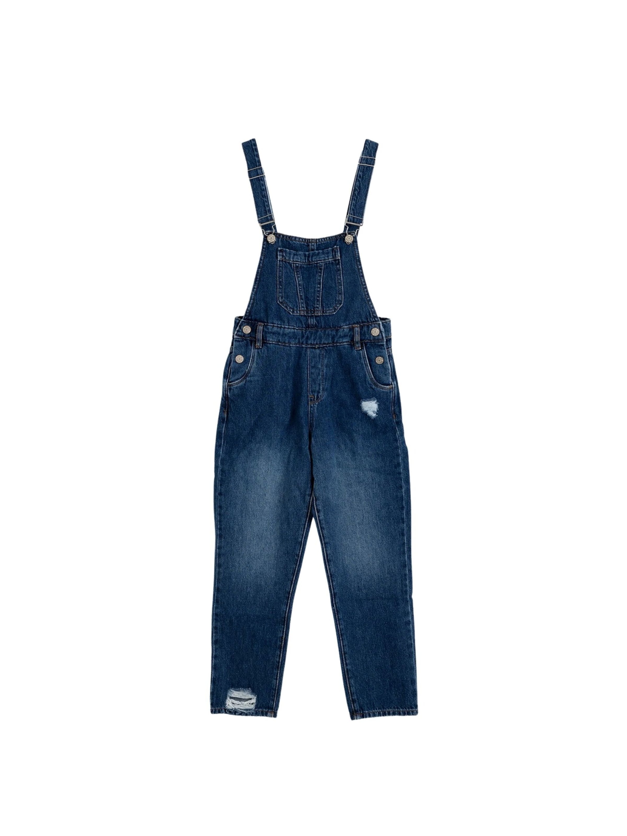 Solang Jumpsuit Denim Overall Latzhose Used Optik in Blau: Vorderseite