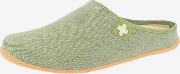 Living Kitzbühel Slippers 'Cotton - Schweizer Kreuz' in Green: front
