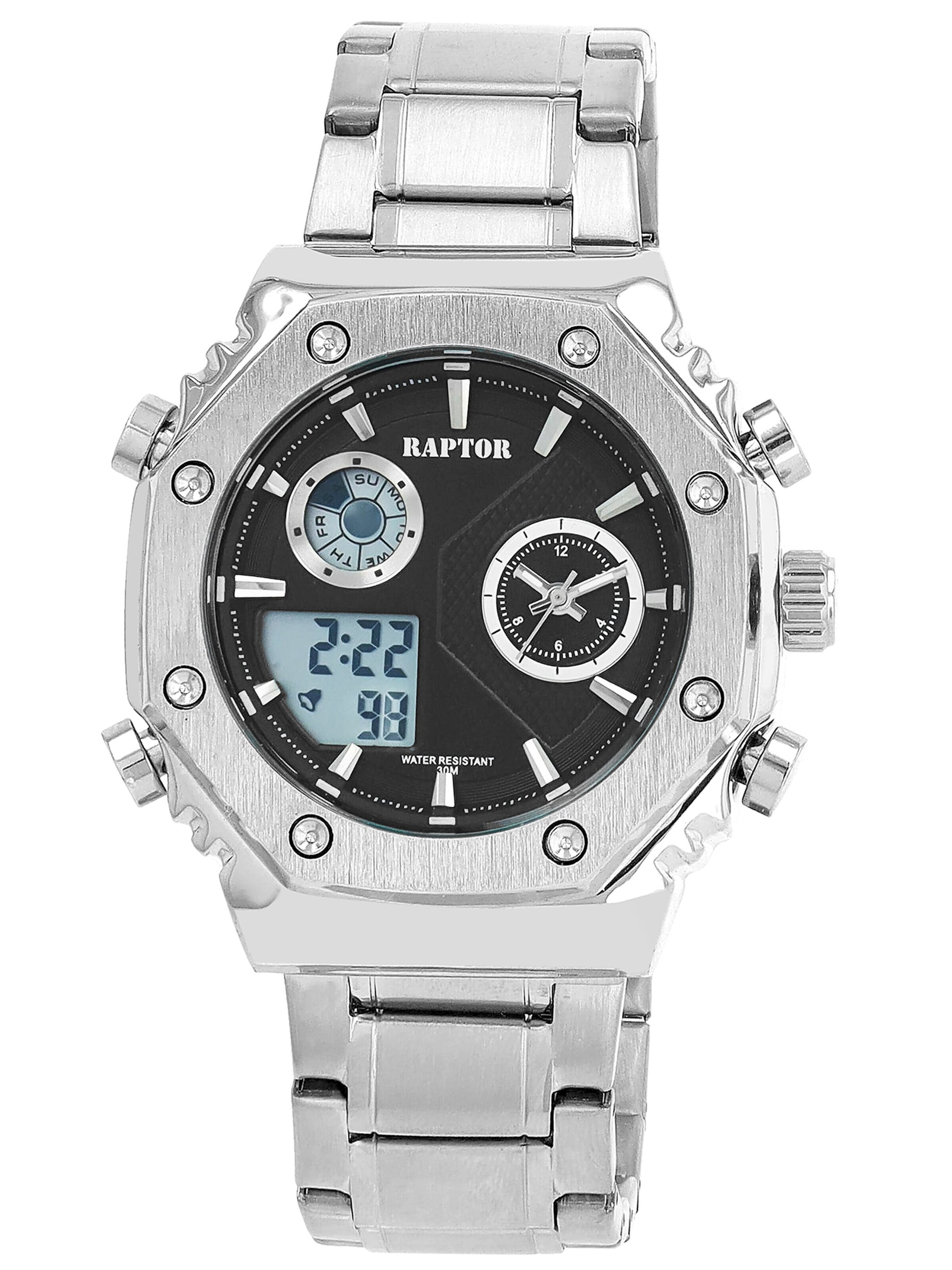 Raptor Analoguhr 'mit Dual-Time und Edelstahlarmband'‌‌‌ in Silber