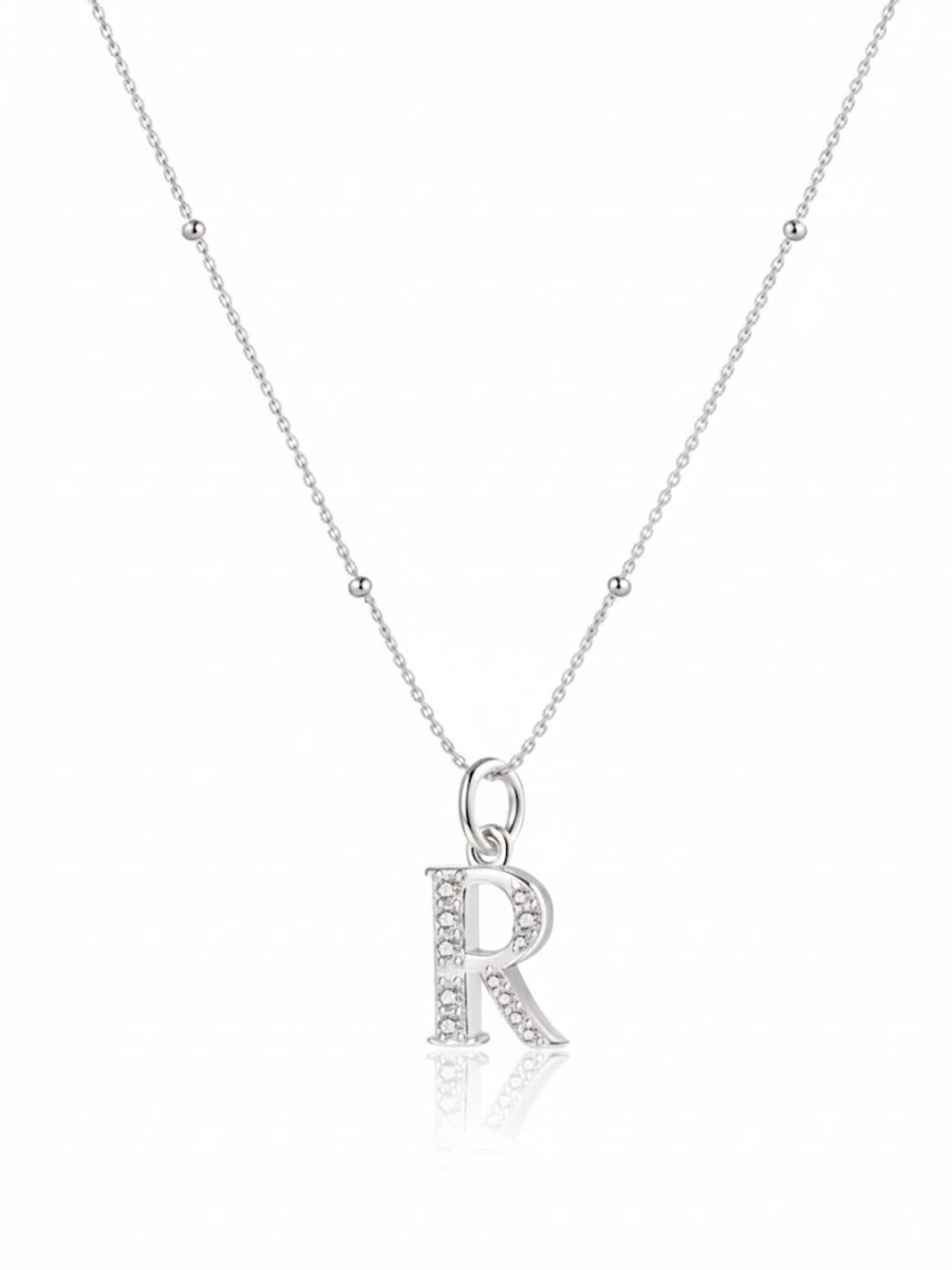 Collana 'Letter R' di Hey Happiness in argento: frontale