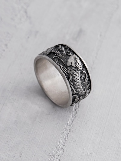 REYTEL Ring 'JAPANESE KOI CARPS AND WAVES' in Silver, Item view