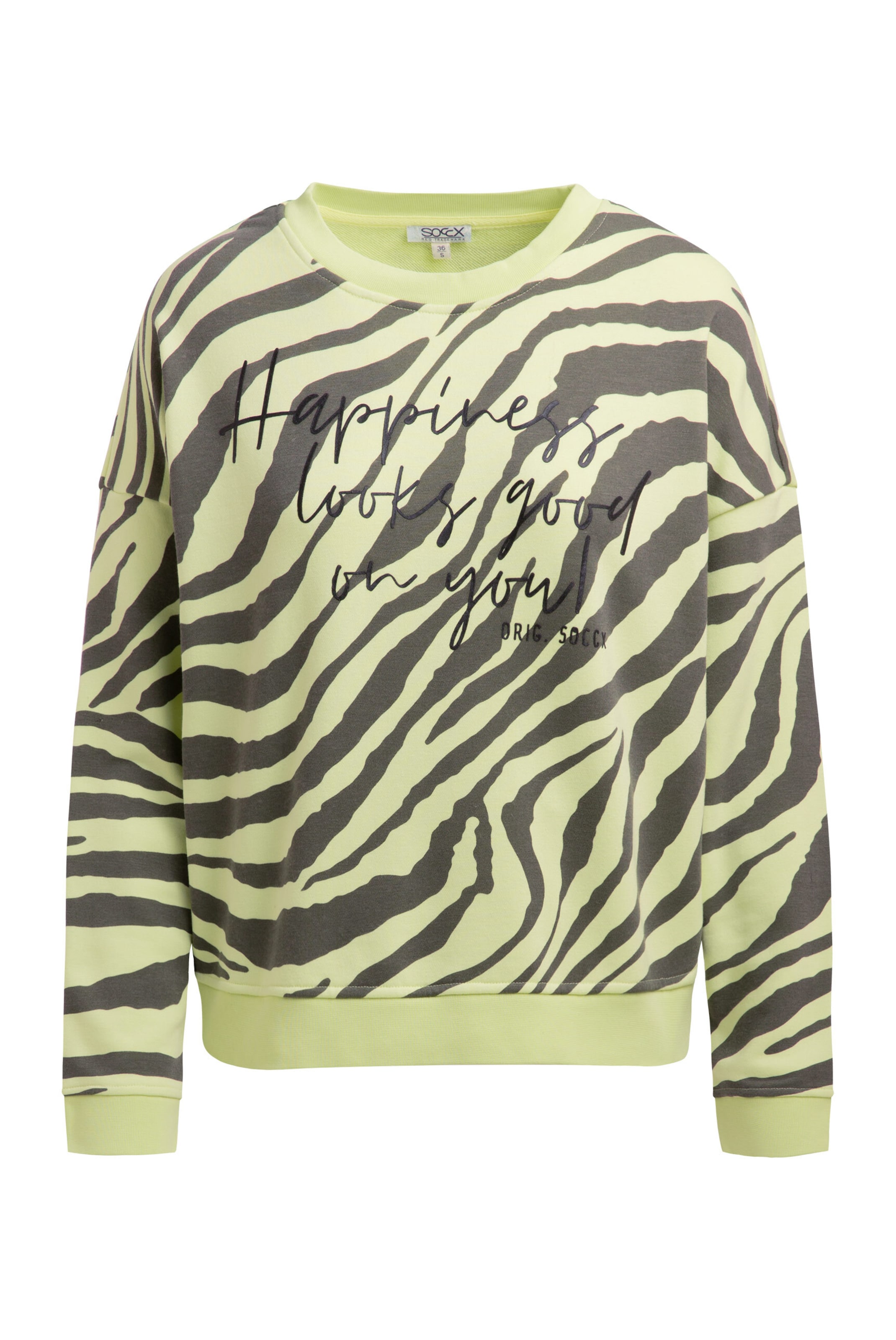 Soccx Sweatshirt mit Zebra-All-Over-Print in Gelb: Vorderseite