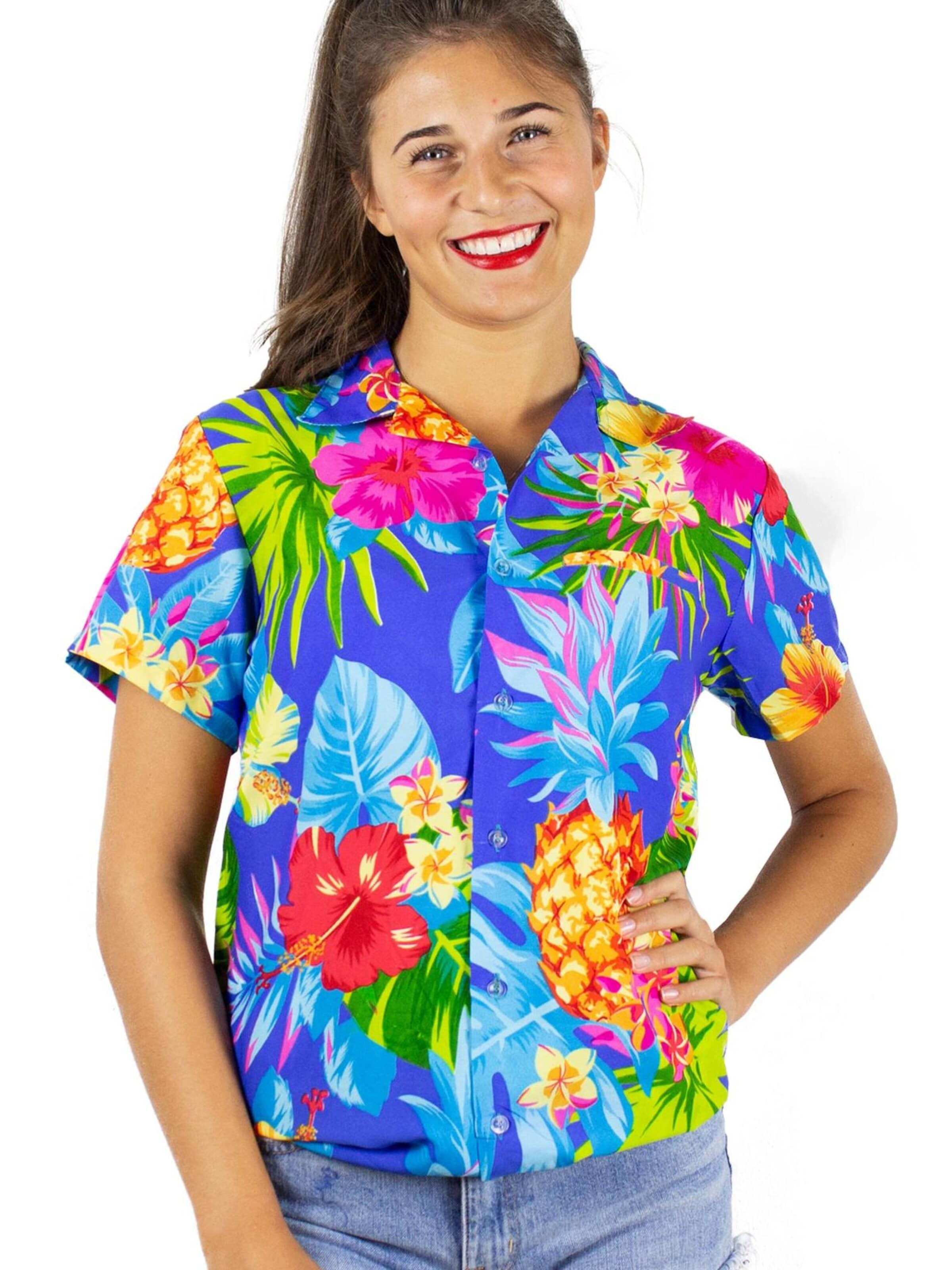Camicia da donna 'Pineapple' di King Kameha in blu: frontale