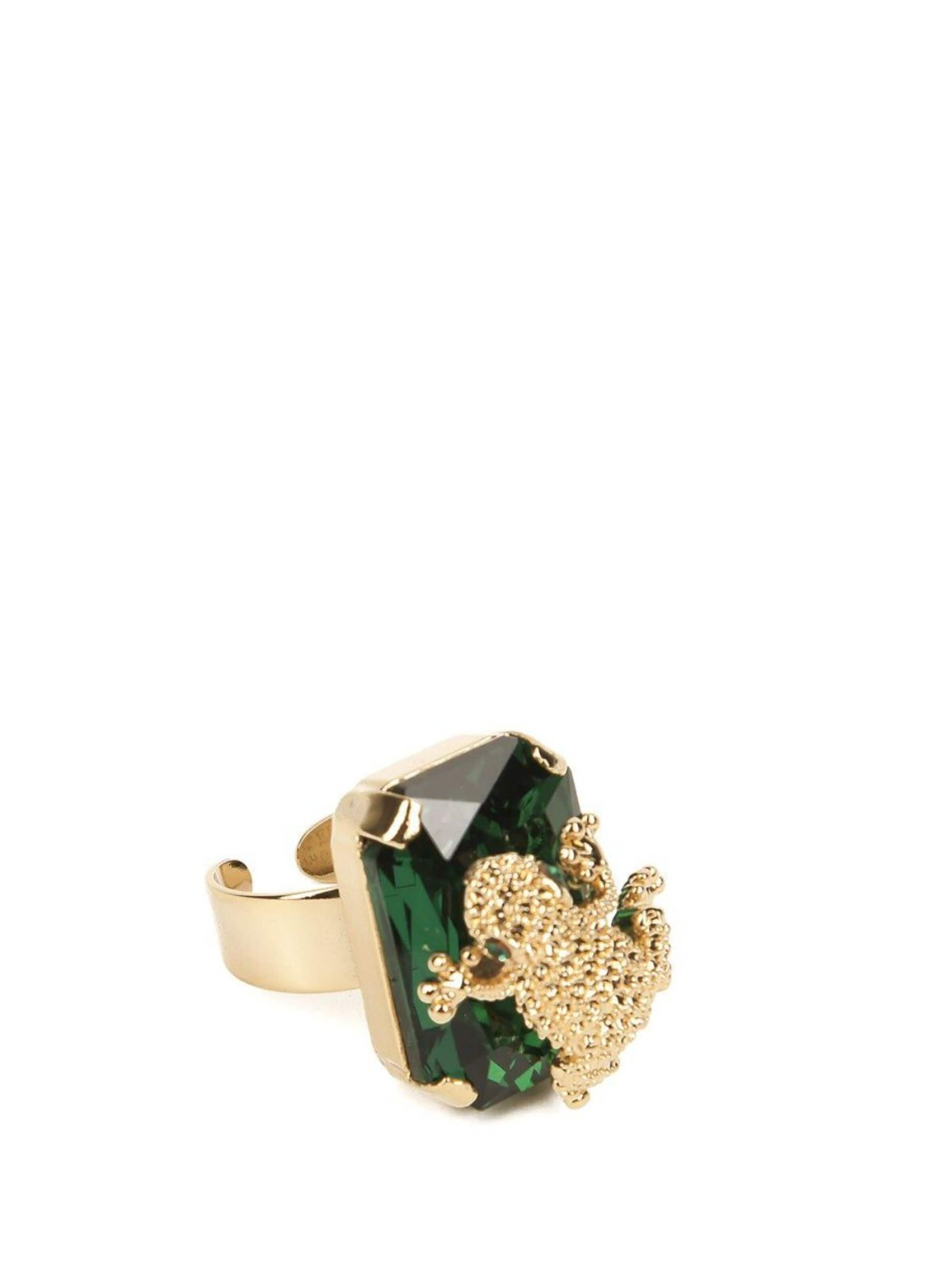 Anello 'Celeste anello con cristallo smeraldo Swarovski & motivo rana' di Addicted2 in oro