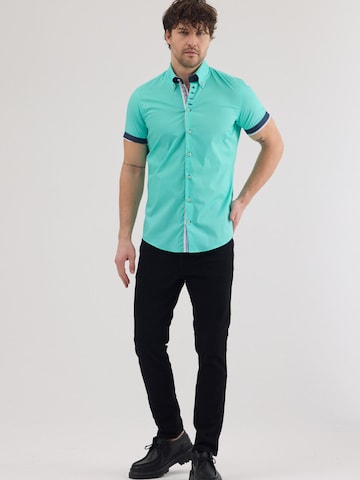 7Camicie Slim fit Zakelijk overhemd 'Roma Iconic Poplin Stretch Man Shirt Short Sleeve Green' in Groen
