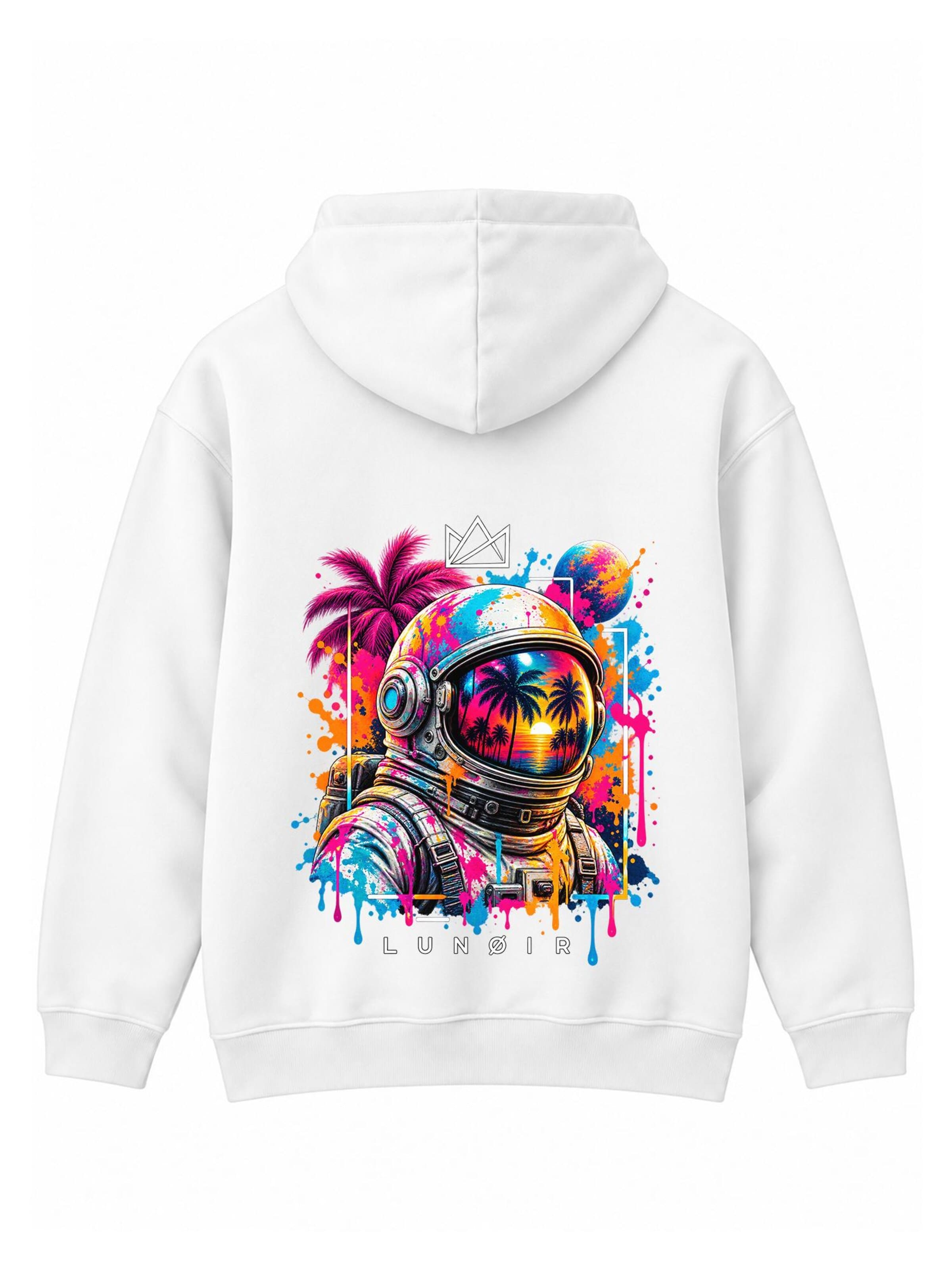 LUNØIR Studio Tréning póló 'Tropical Riot – Palm Voyager' - fehér: elől